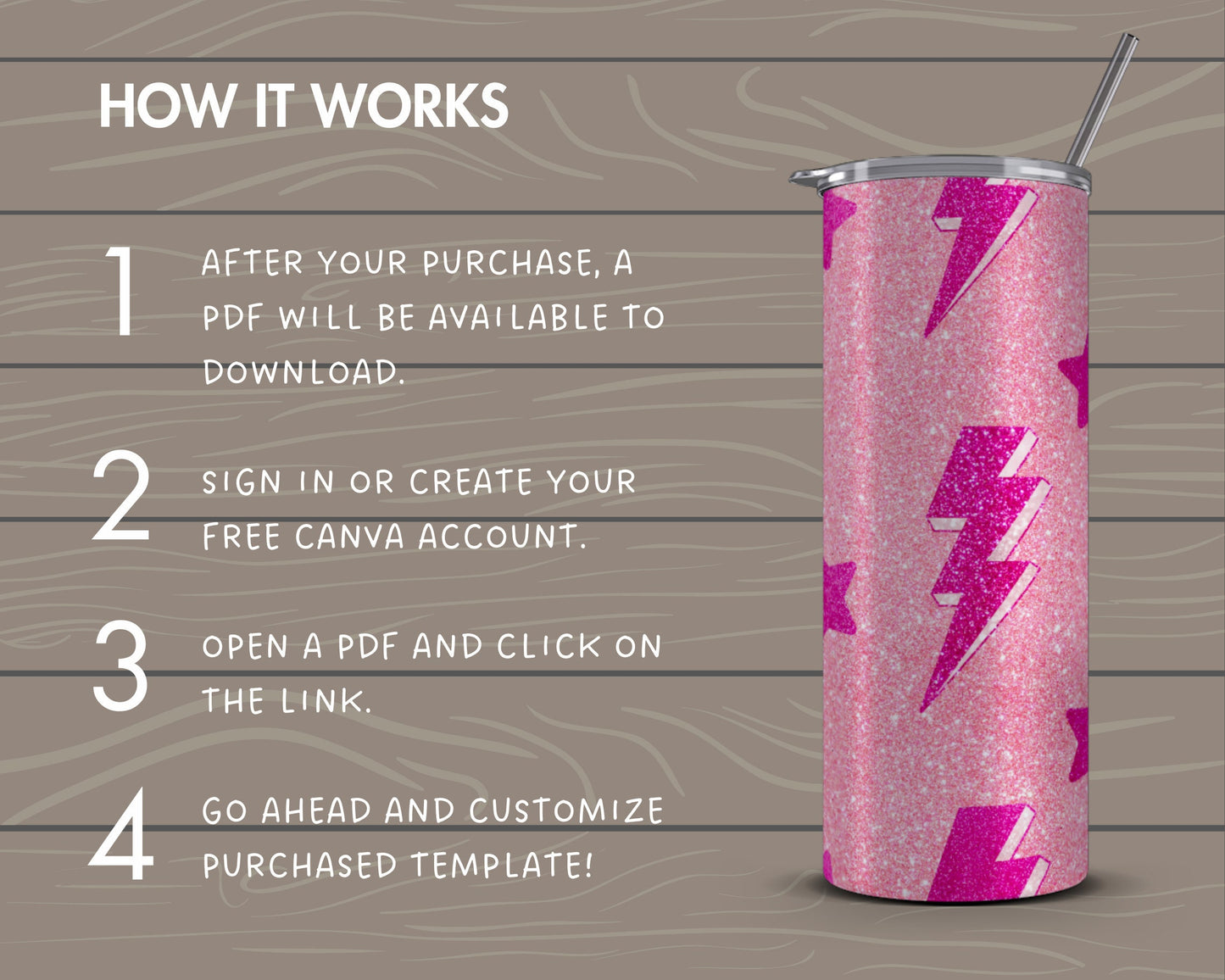 Design Your Own Lightning Bolt Tumbler Template, 20oz Skinny Tumbler Canva Template, Drag and Drop Photo, Burst Template, Tumbler Wrap