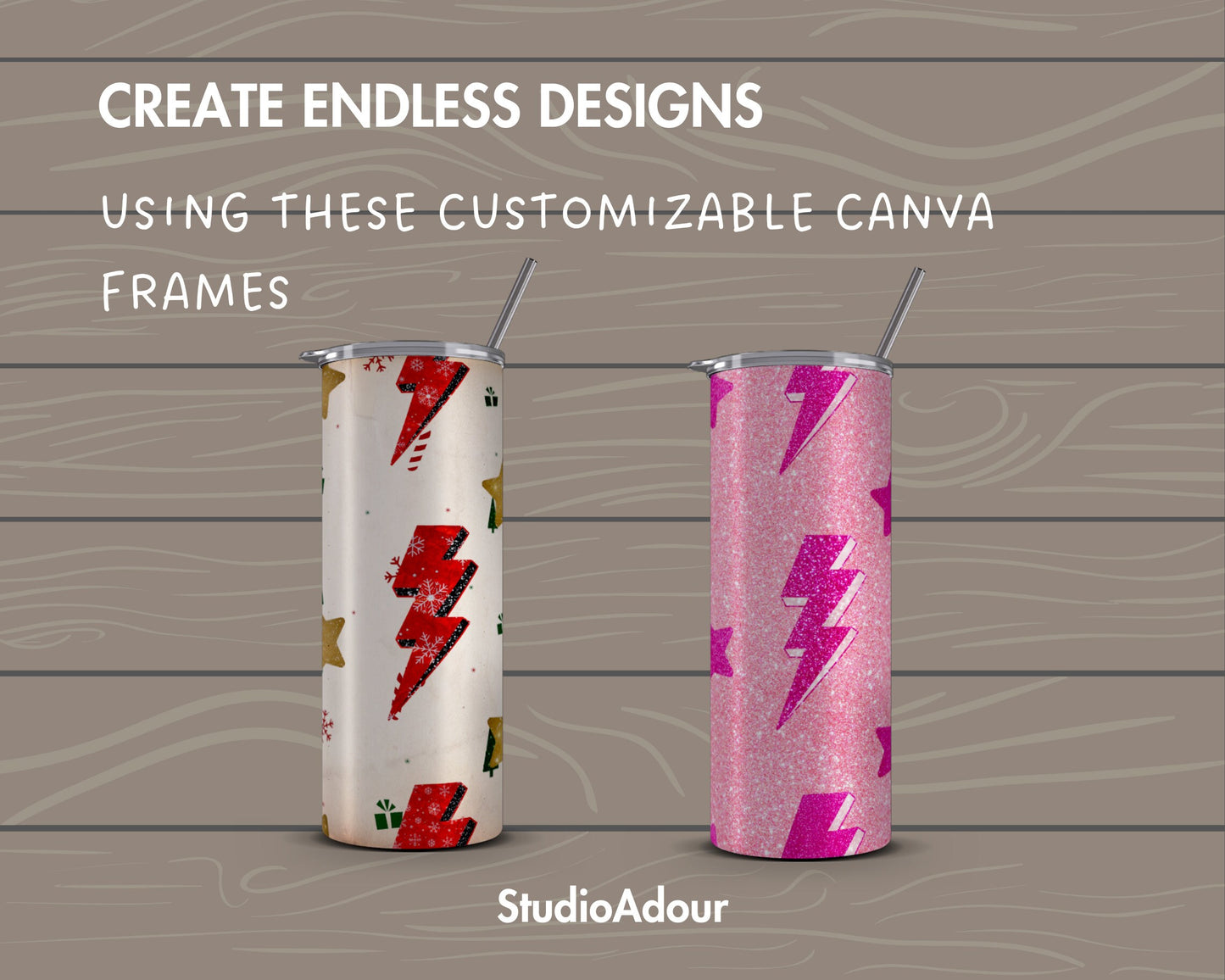 Design Your Own Lightning Bolt Tumbler Template, 20oz Skinny Tumbler Canva Template, Drag and Drop Photo, Burst Template, Tumbler Wrap