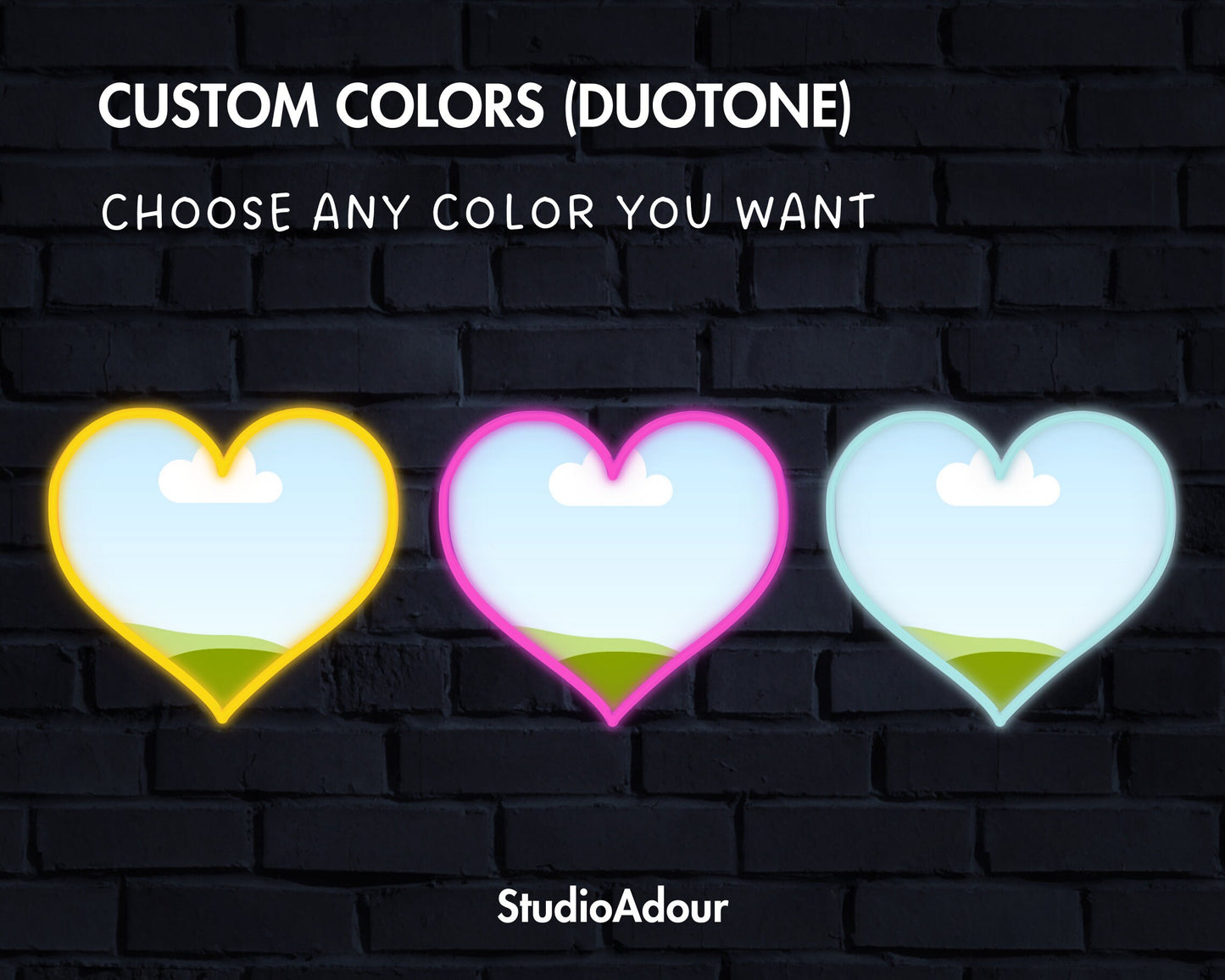 Design Your Own Neon Heart, Heart Canva Frames Bundle, Love Canva Template, Glowing Heart, Drag and Drop, Neon Clipart, Glow Effect Elements