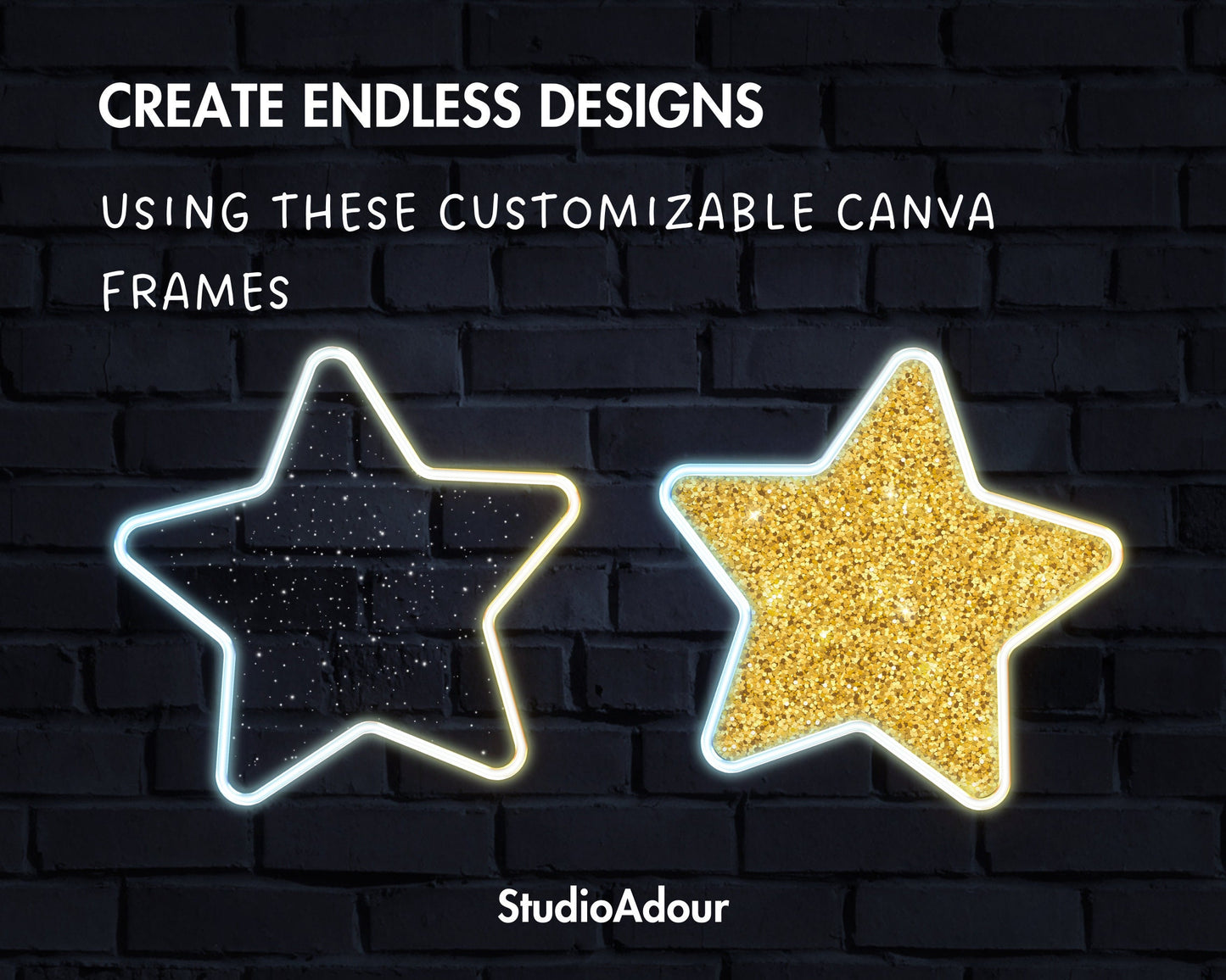 Design Your Own Neon Birthday Clipart Bundle, Happy Birthday Canva Template, Canva Frames Bundle, Easy Drag and Drop, Glowing Party Elements