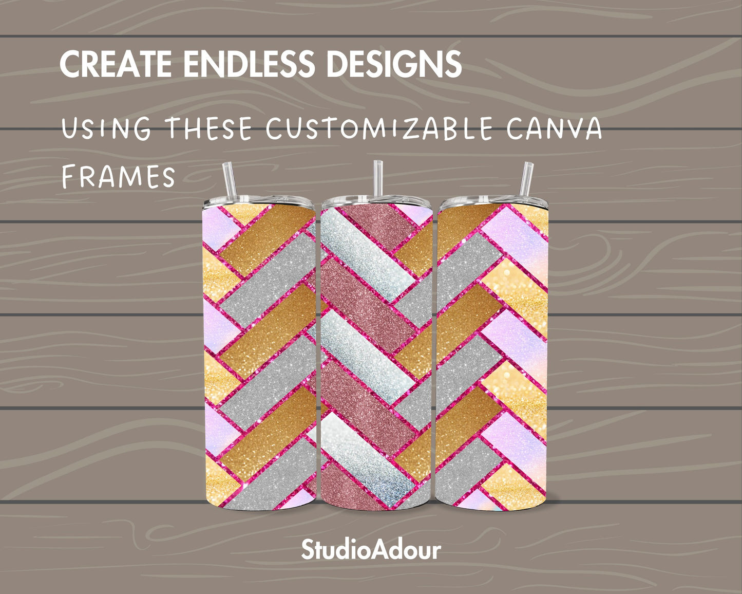 Design Your Own Herringbone Burst Tumbler Template, 20oz Straight Skinny Tumbler Canva Template, Drag and Drop, Seamless Skinny Tumbler Wrap