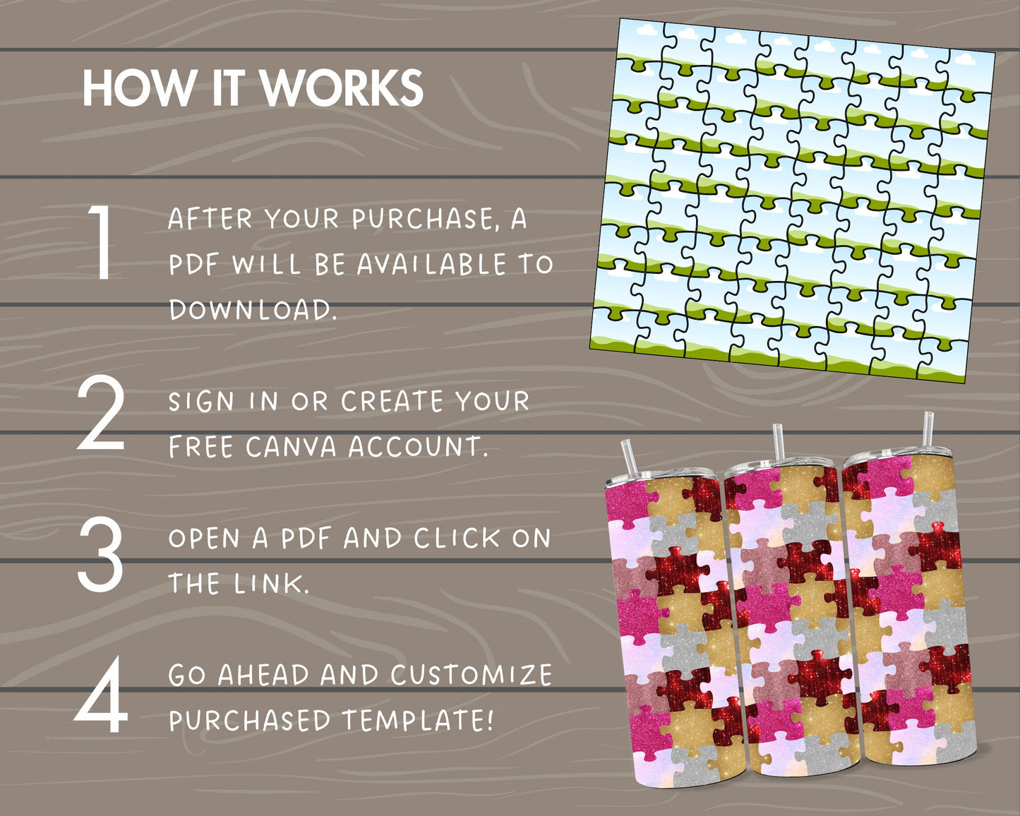 Puzzle Tumbler Editable Canva Template, Seamless 20oz Skinny Tumbler Wrap, Drag an Drop PNG, Burst Tumbler Template, Straight Tumbler Wrap