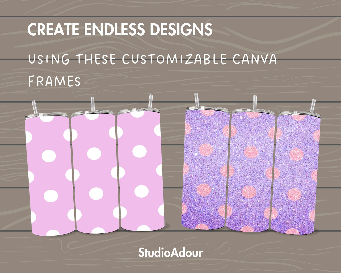 Polka Dot Tumbler Editable Canva Template, Seamless 20oz Skinny Tumbler Wrap, Drag and Drop, Burst Tumbler Template, DIY Canva Tumbler Wrap