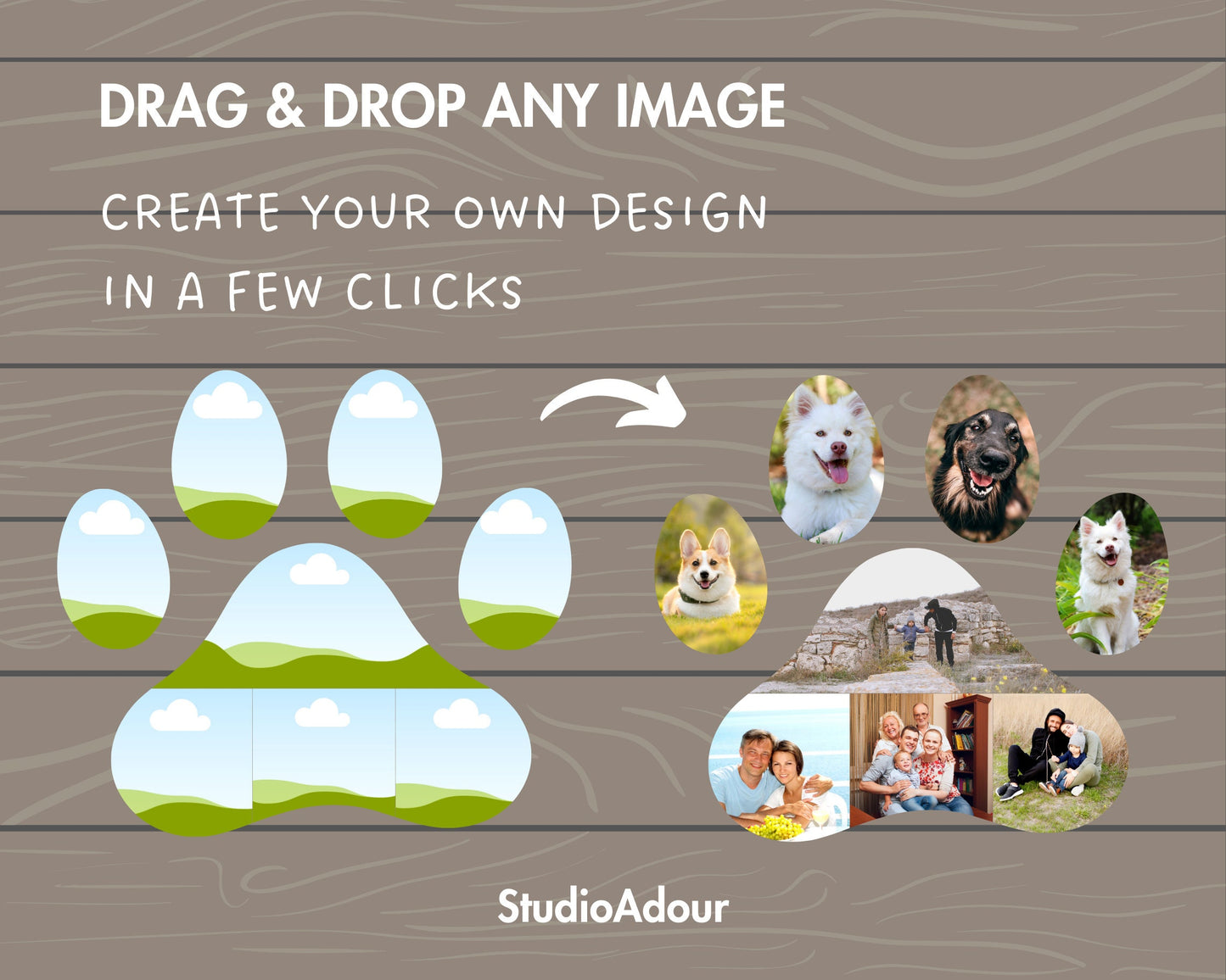 Design Your Own Dog Photo Collage in Canva, Editable Collage Canva Template, Drag and Drop Photo, Dog Canva Frames, DIY Paw Collage, Animal