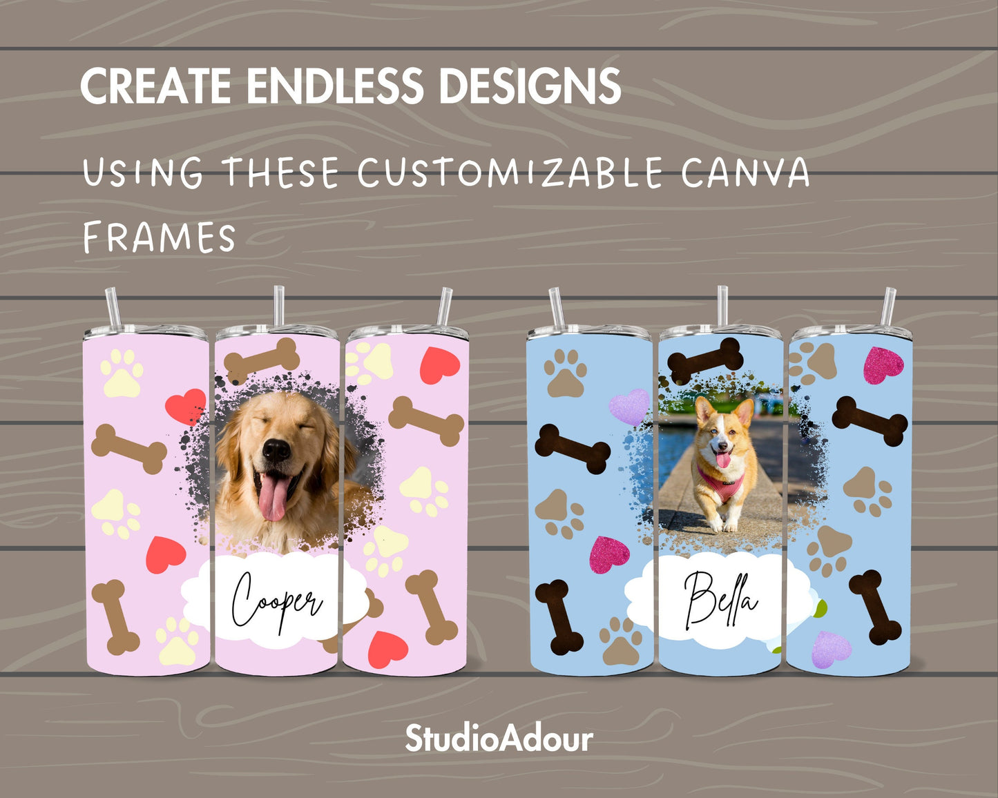 Dog Photo Tumbler Editable Canva Template, 20oz Skinny Tumbler Wrap, Drag an Drop PNG, Burst Tumbler Template, Straight & Tapered DIY Wrap