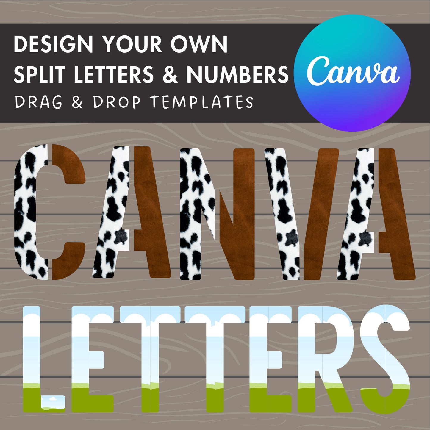 Split Canva Alphabet, Stencil Letters and Numbers, Drag and Drop, Canva Frames Bundle, DIY Letters Frames Canva, Editable Canva Letters