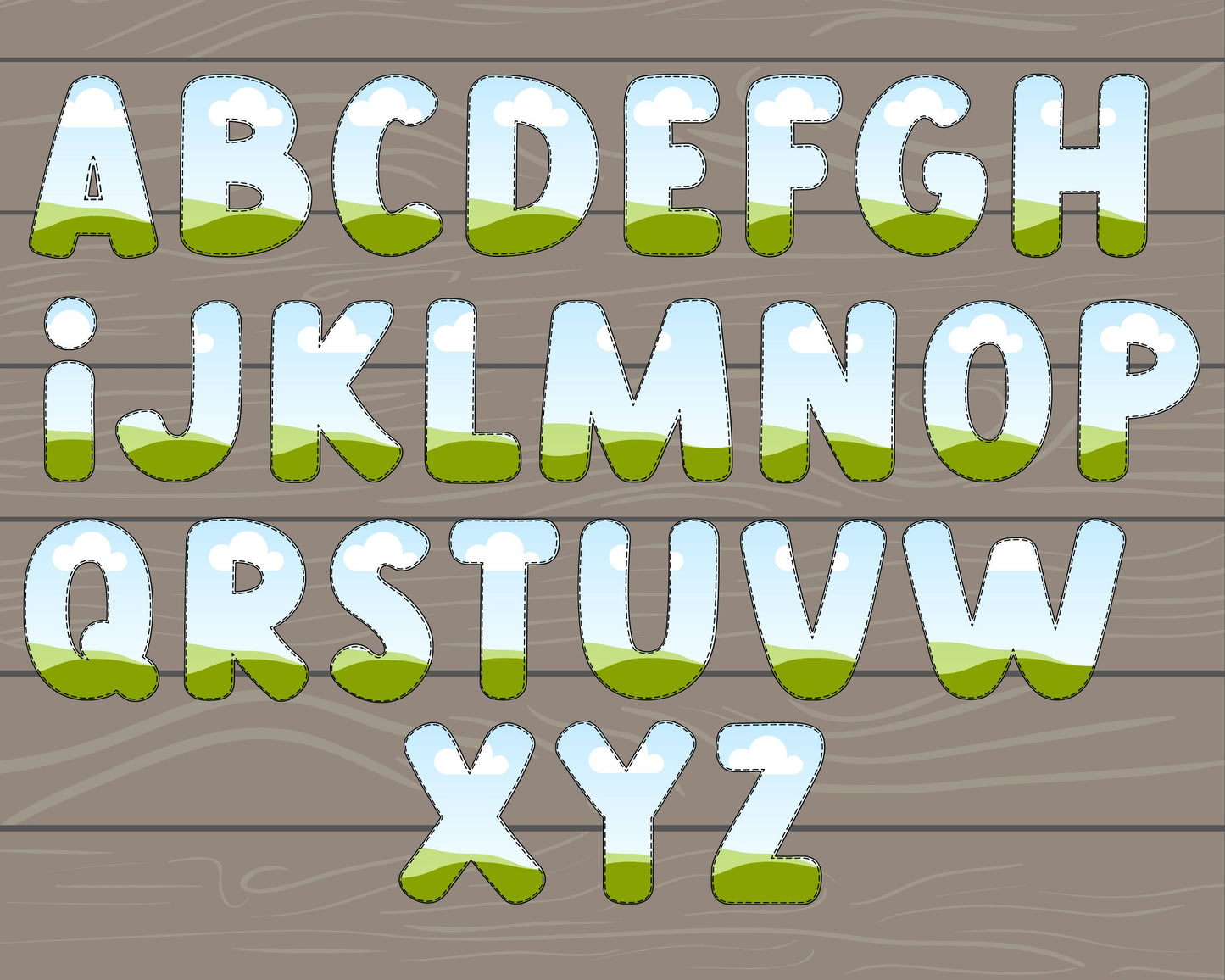 Design Your Own Digital Stitch Alphabet on Canva, Uppercase Doodle Letters, Editable Letters Template, Drag and Drop, Canva Frames Bundle