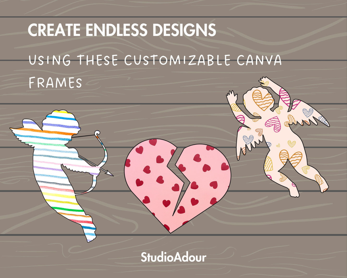 Design Your Own Cupid on Canva, Angel with Bow Canva Template, Drag and Drop Canva Frames, Valetine's Day, Baby Angel, Heart Canva Frames