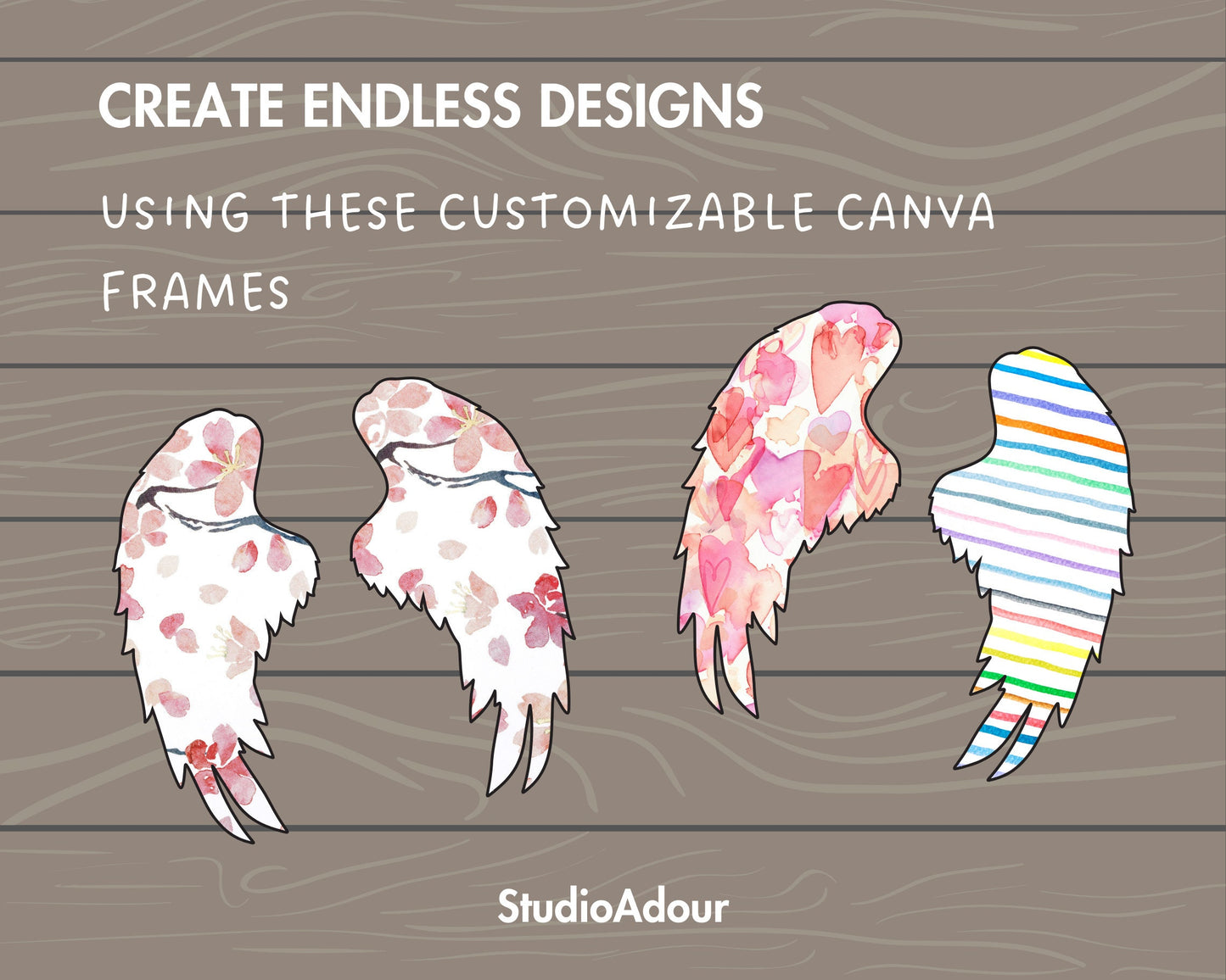 Design Your Own Angel Wings on Canva, Wings Canva Template, Drag and Drop Canva Frames, Wings Canva Frames Bundle, Angel Clipart