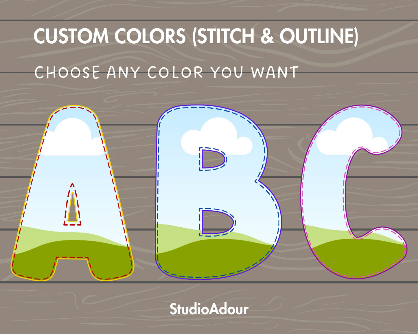Design Your Own Digital Stitch Alphabet on Canva, Uppercase Doodle Letters, Editable Letters Template, Drag and Drop, Canva Frames Bundle