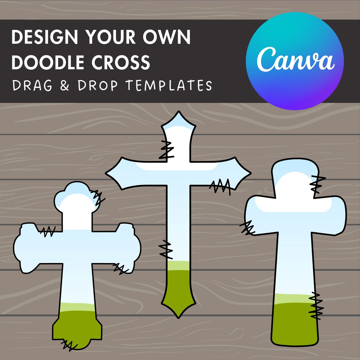 Design Your Own Doodle Cross on Canva, Religious Cross Canva Template, Easy Drag and Drop, Cross Bundle, Old Rugged Crosses