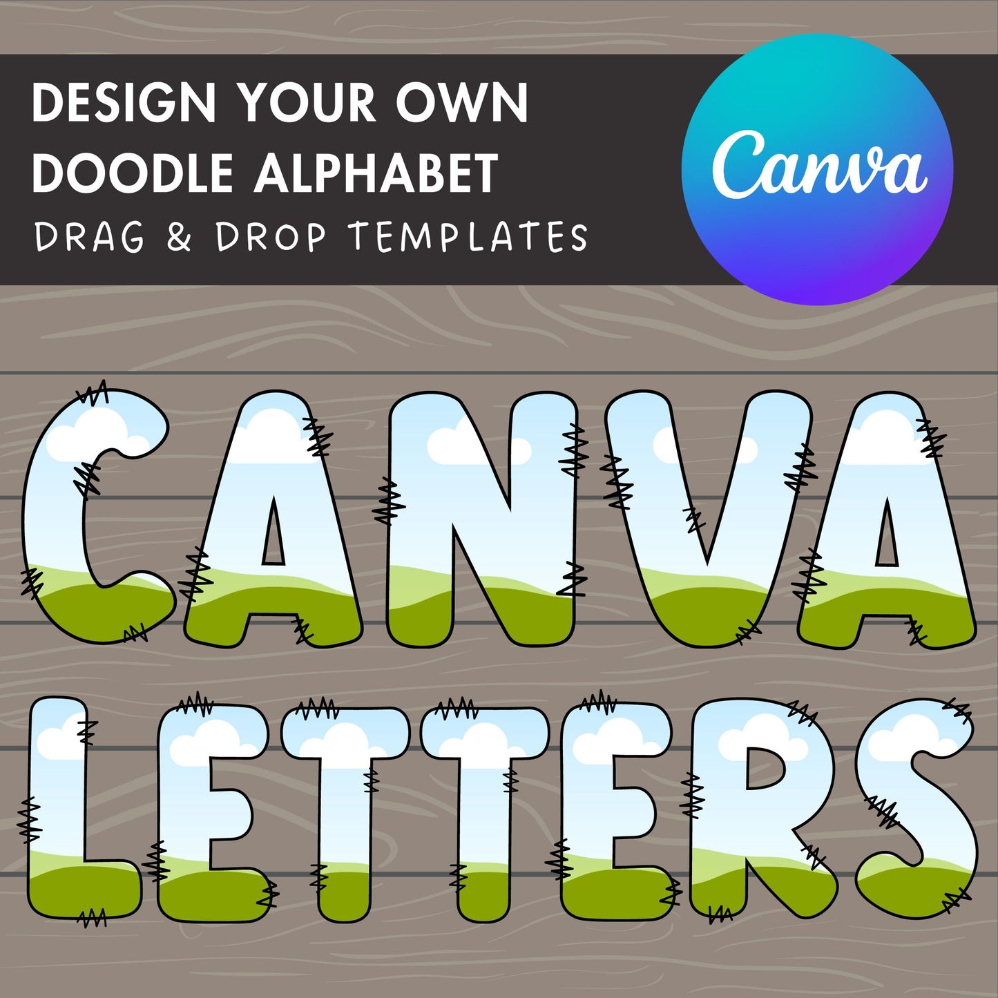 Design Your Own Doodle Letters on Canva, Doodle Alphabet Canva Template, Drag and Drop, Editable Canva Alphabet, Canva Frames Bundle