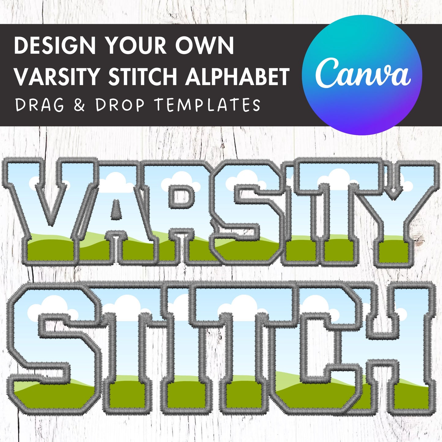 Varsity Letters and Numbers Canva, Faux Embroidery Varsity Alphabet, Sport Canva Letters, Drag and Drop, Applique Letters, Canva Stitch Font