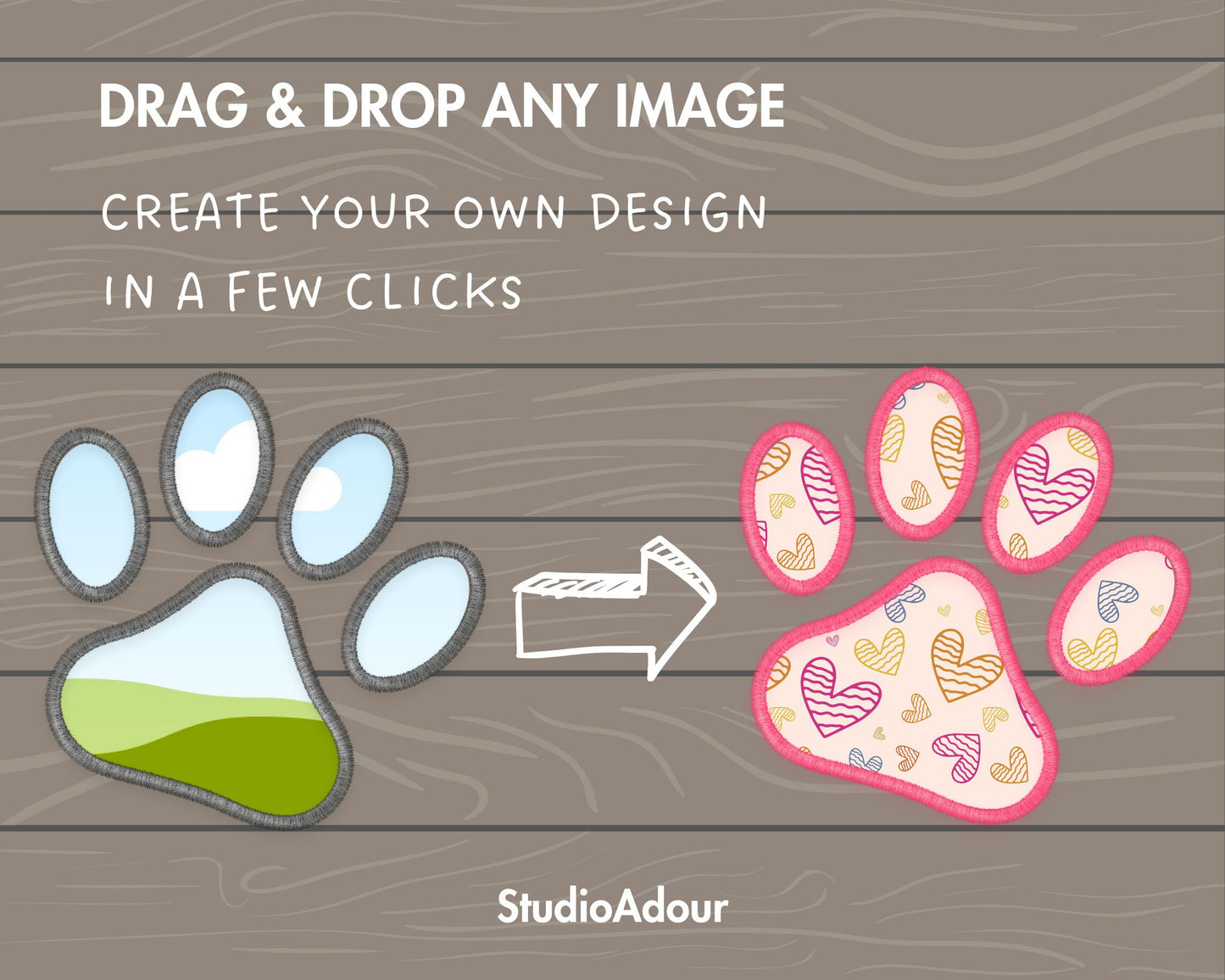 Design Your Own Faux Embroidery Paw, Digital Stitch Paw, Dog Paw Applique, Canva Frames Bundle, Pet Paw Patch Duotone, Drag and Drop PNG