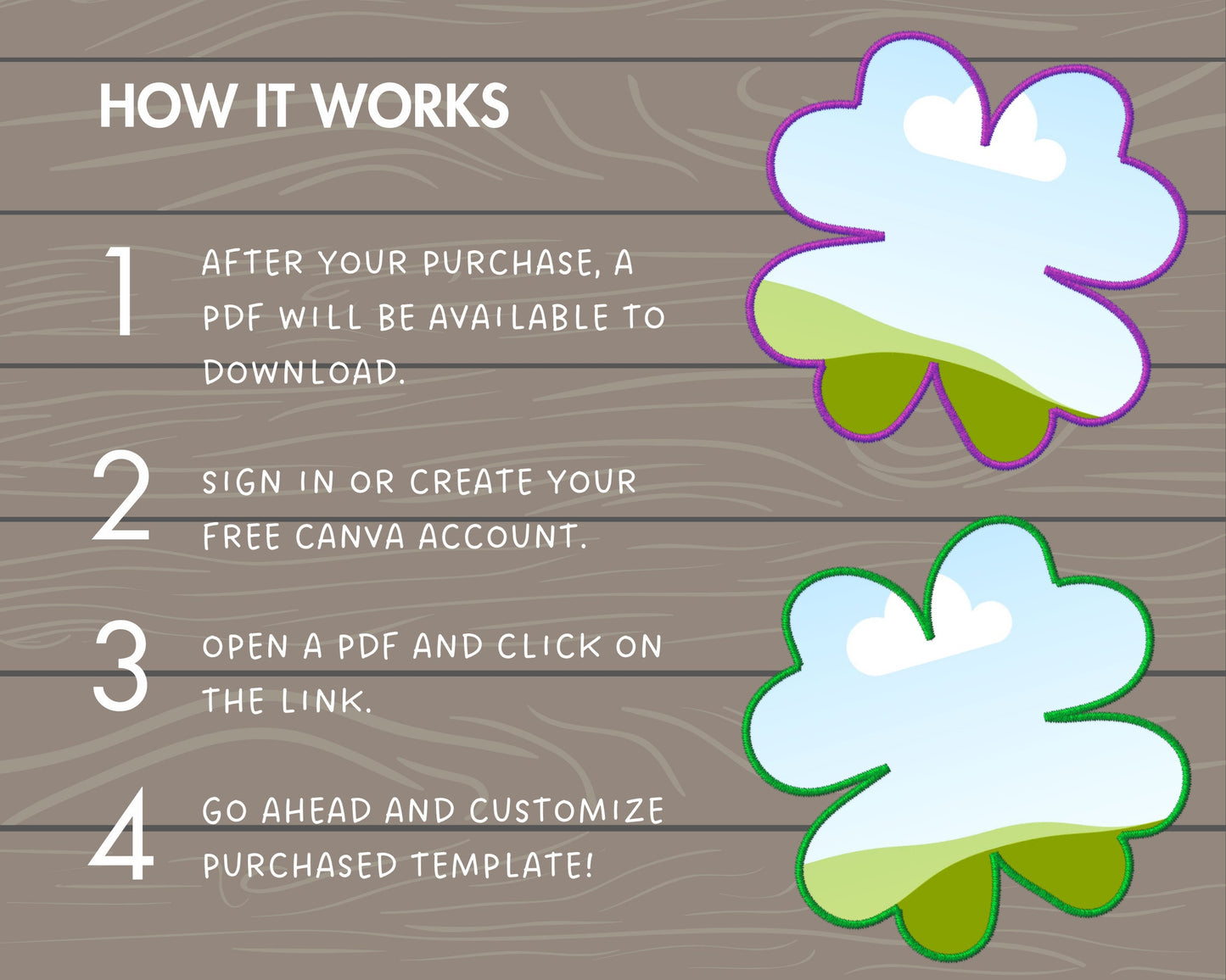 Design Your Own Faux Embroidery Clover, Digital Stitch Lucky Clover Canva Template, Clover Applique, Clover Patch Duotone, Drag and Drop PNG