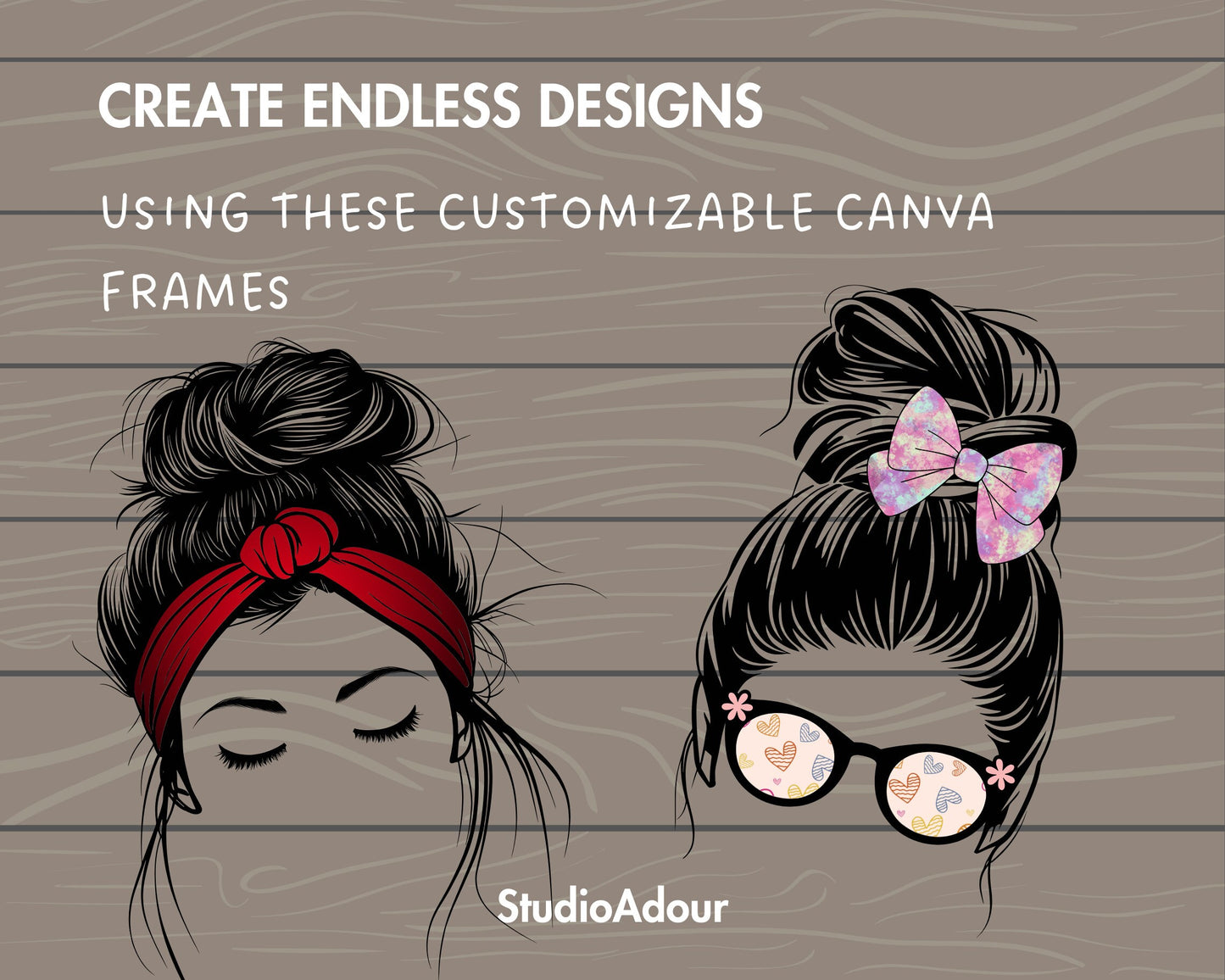 Design Your Own Messy Bun Canva Frames, Mom Life Canva Template, Drag and Drop, Editable Canva Shapes, DIY Messy Bun, Editable Messy Bun