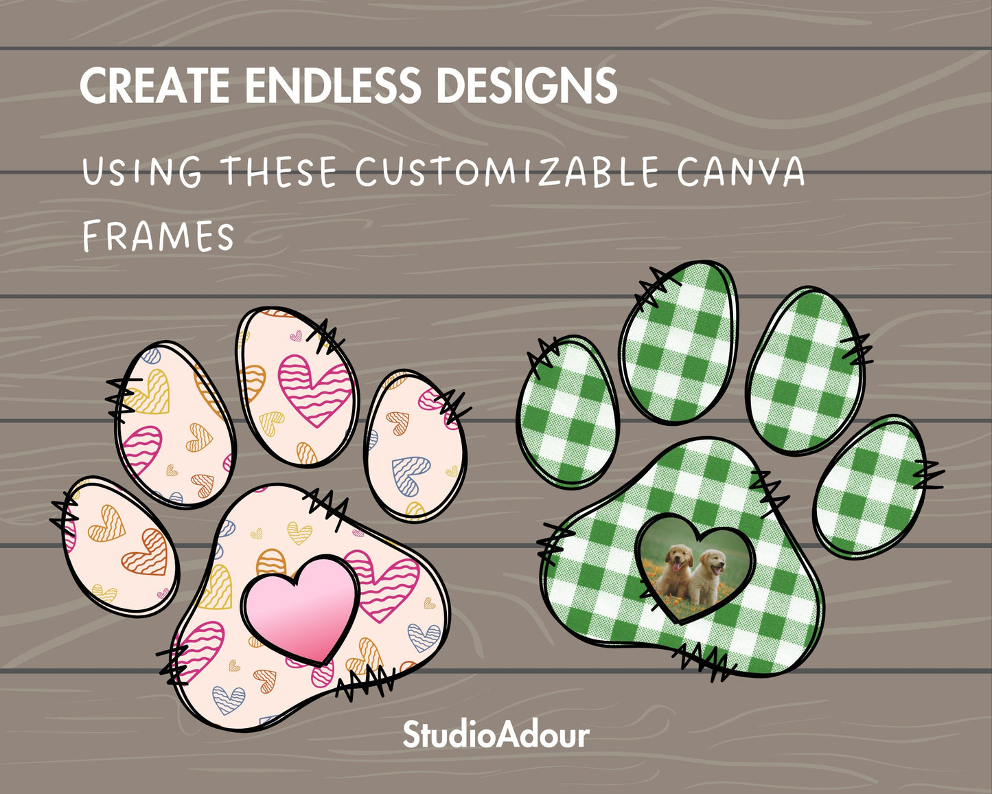 Design Your Own Doodle Paw Canva Frames, Paw Canva Template, Drag and Drop Canva Frames, Dog Paw, Editable Canva Pet Paw, Sublimation Design