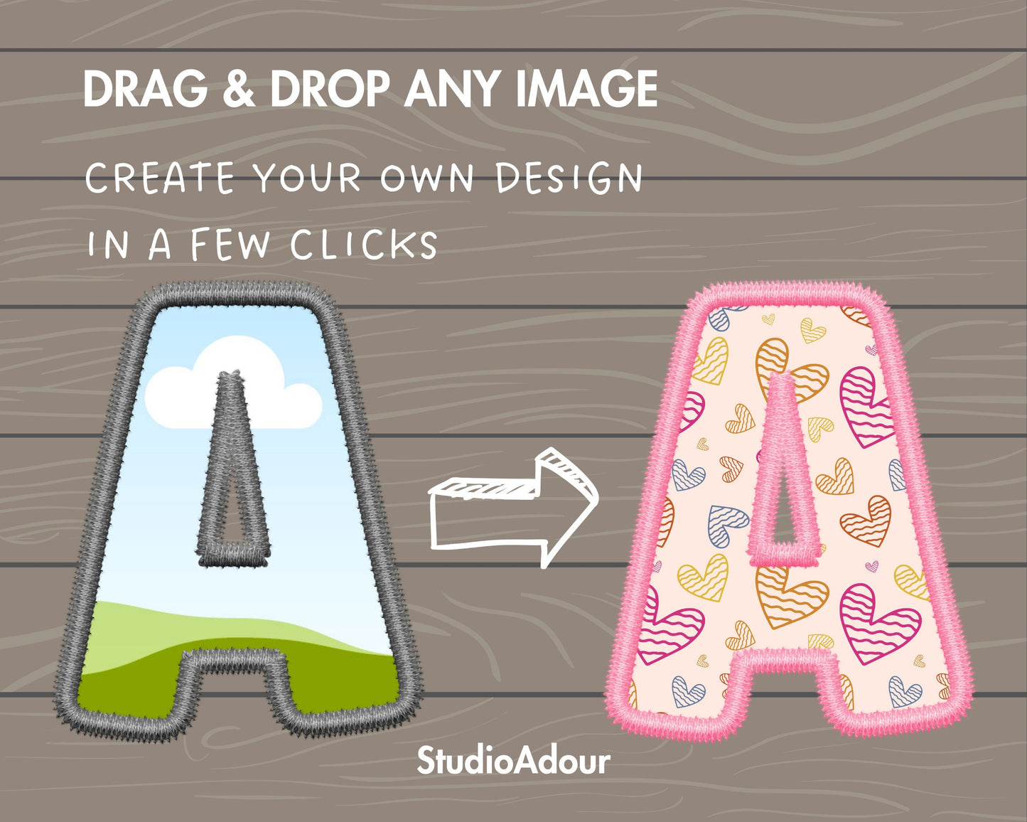 Digital Stitch Canva Alphabet PNG, Faux Embroidery Applique Letters, Canva Frames Bundle, Drag and Drop, DIY Canva Alphabet, Duotone Color