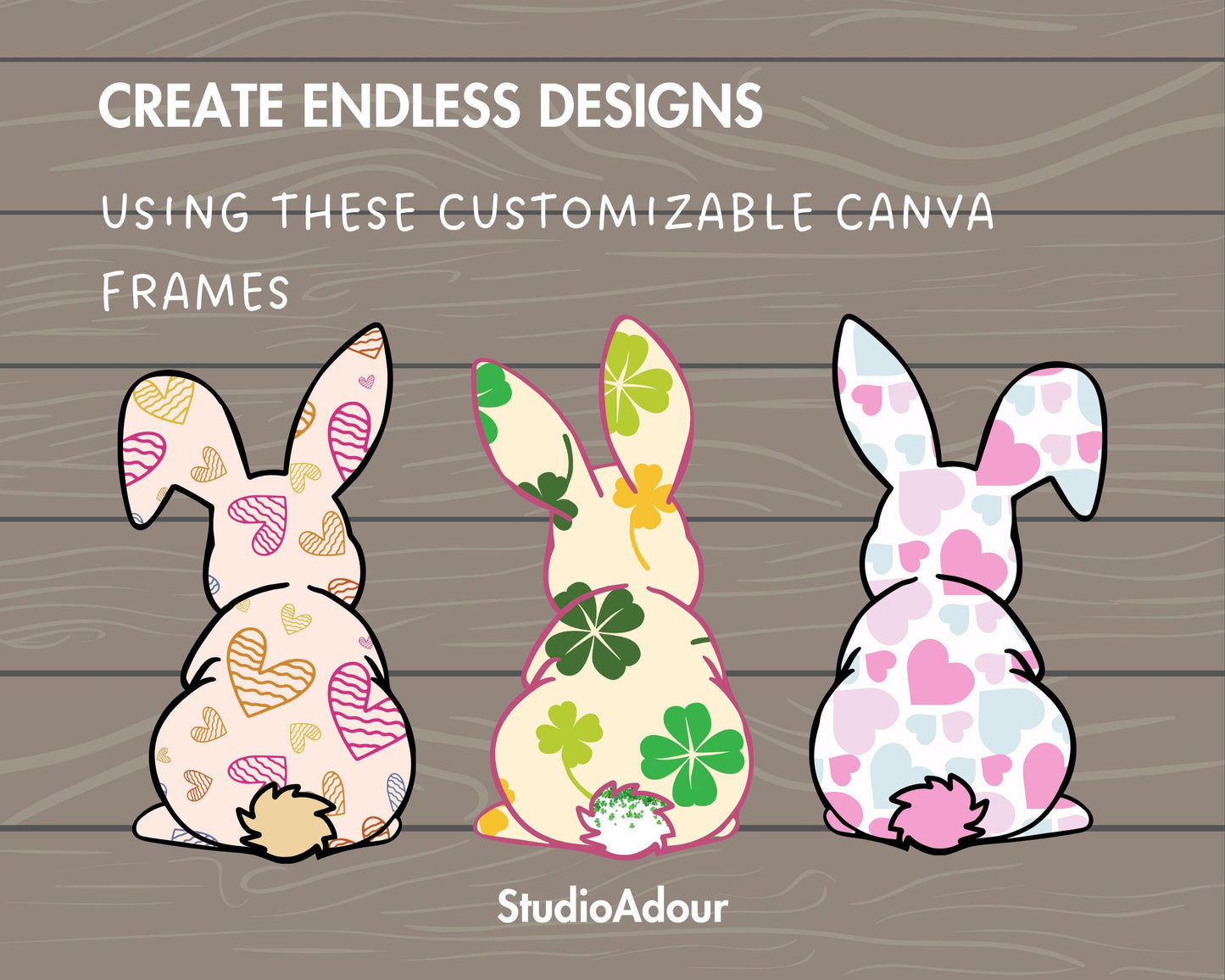 Design Your Own Easter Bunny Canva Frames, Rabbit Silhouette, Drag and Drop Photo, Bunny Sticker, Easter Bunny, Editable Canva Frames Bundle