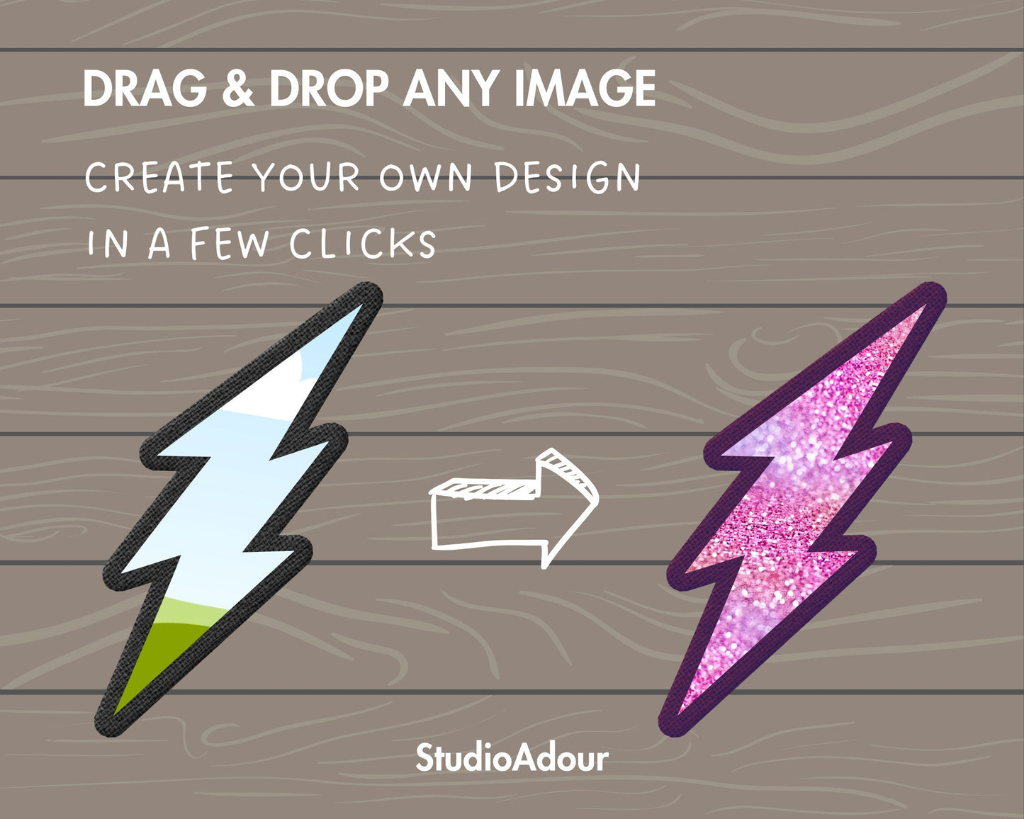 Design Your Own Faux Embroidery Lightning Bolt on Canva, Thunder Canva Template, Easy Drag and Drop, Editable Lightning, Canva Frames Bundle