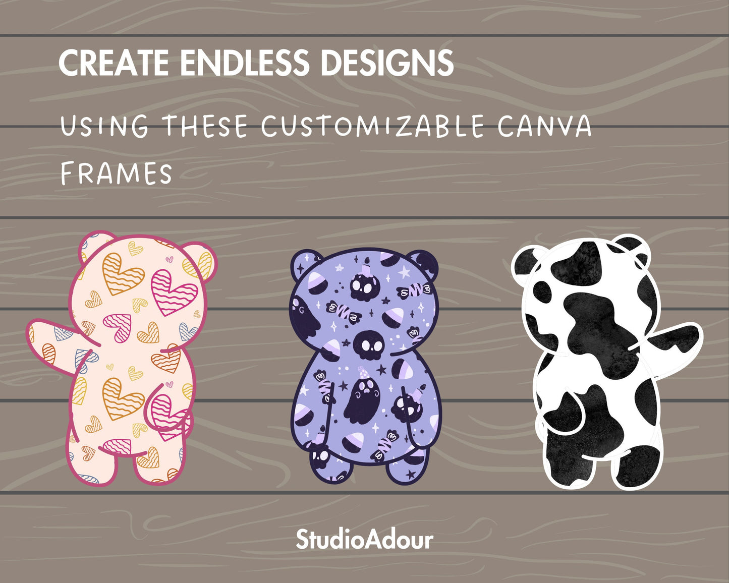 Design Your Own Teddy Bear Canva Frames, Cartoon Bear Templates, Drag and Drop, Editable Bear, Teddy Bear Clipart, Teddy Bear Silhouette