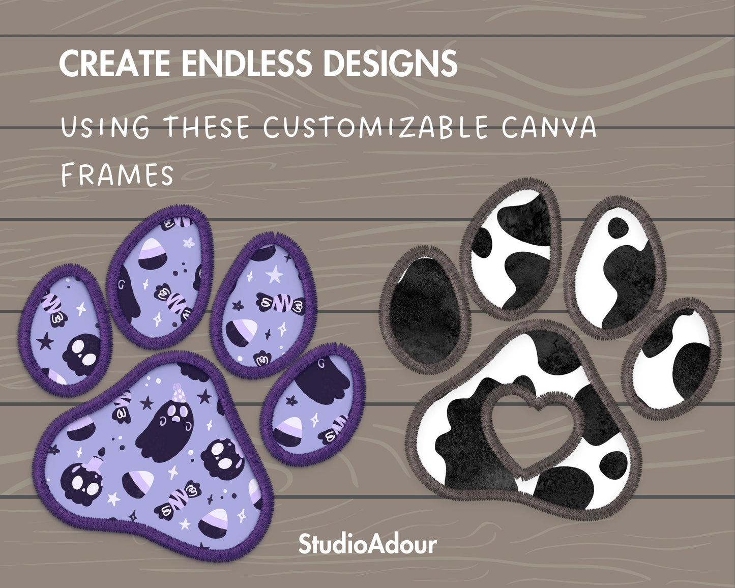 Design Your Own Faux Embroidery Paw, Digital Stitch Paw, Dog Paw Applique, Canva Frames Bundle, Pet Paw Patch Duotone, Drag and Drop PNG