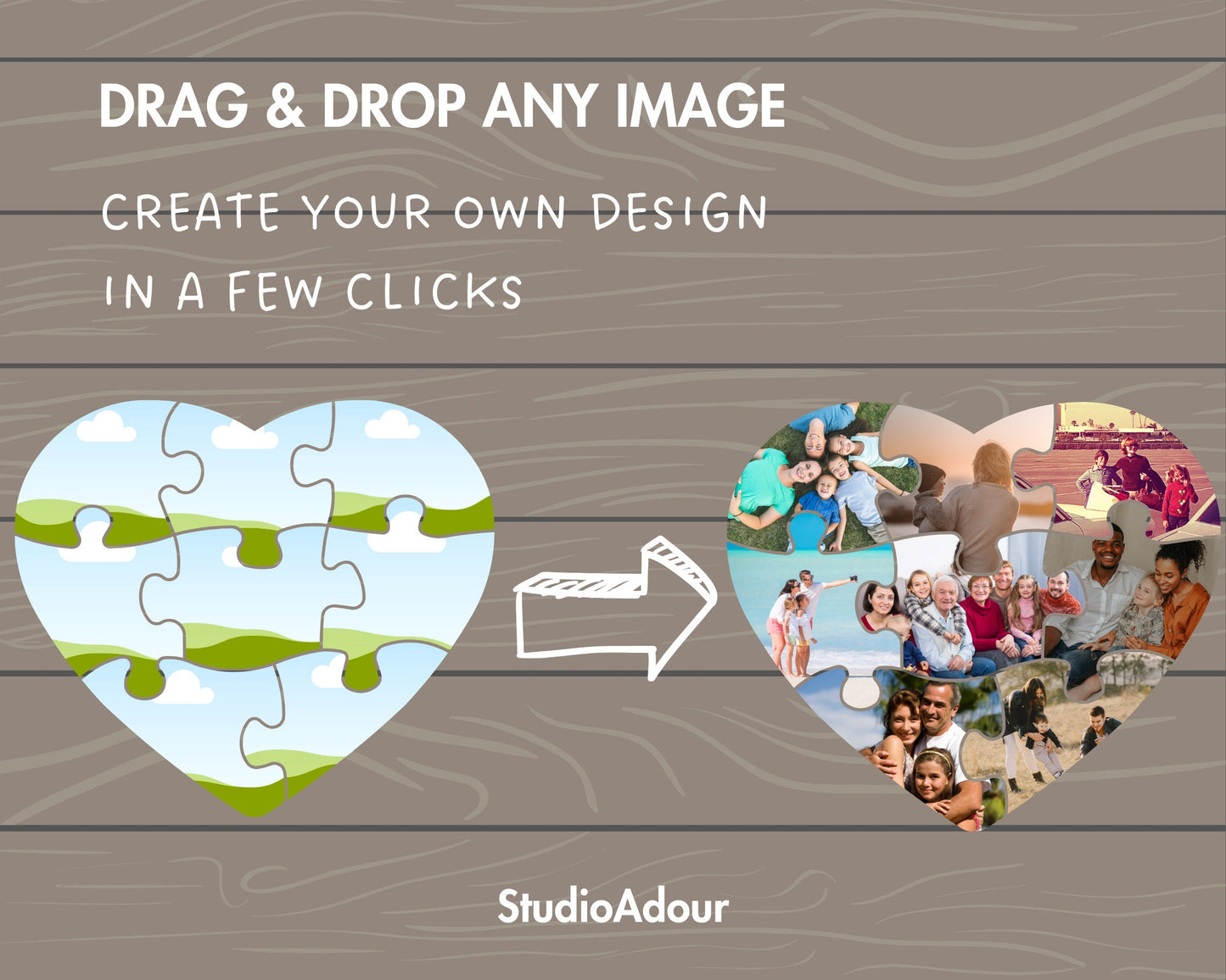 Design Your Own Puzzle Heart Photo Collage in Canva, DIY Photo Collage, Drag and Drop Photo, Editable Canva Collage Template, Heart Collage