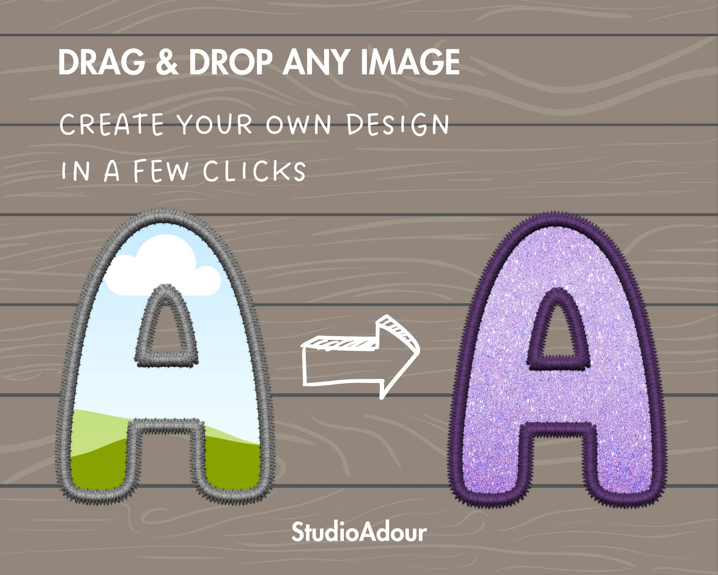 Digital Stitch Canva Alphabet PNG, Doodle Faux Embroidery Applique Letters, Canva Frames Bundle, Drag and Drop, DIY Canva Alphabet, Duotone