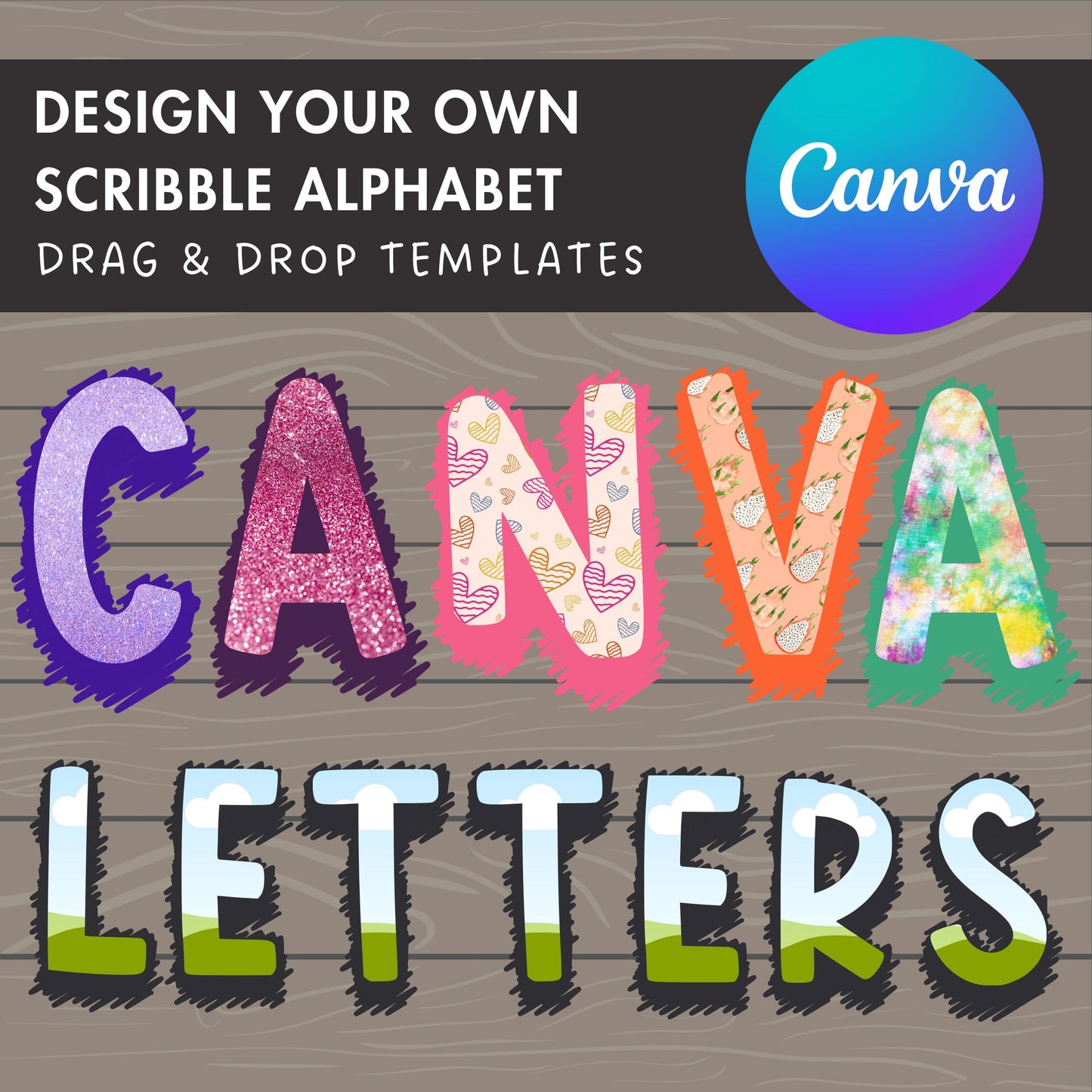 Design Your Own Scribble Alphabet on Canva, Doodle Letters & Numbers Canva Template, Drag and Drop, Editable Retro Letters, Pencil Letters
