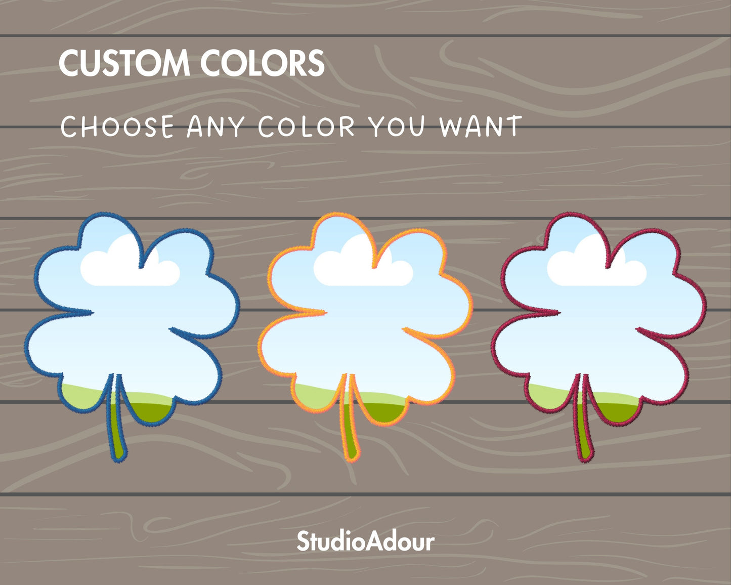 Design Your Own Faux Embroidery Clover, Digital Stitch Lucky Clover Canva Template, Clover Applique, Clover Patch Duotone, Drag and Drop PNG