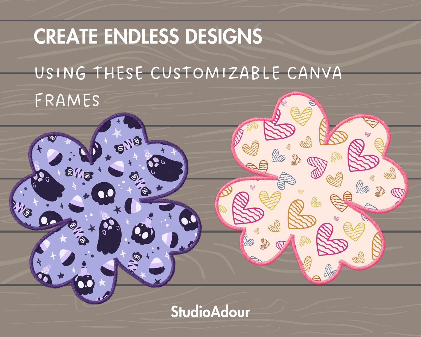 Design Your Own Faux Embroidery Clover, Digital Stitch Lucky Clover Canva Template, Clover Applique, Clover Patch Duotone, Drag and Drop PNG