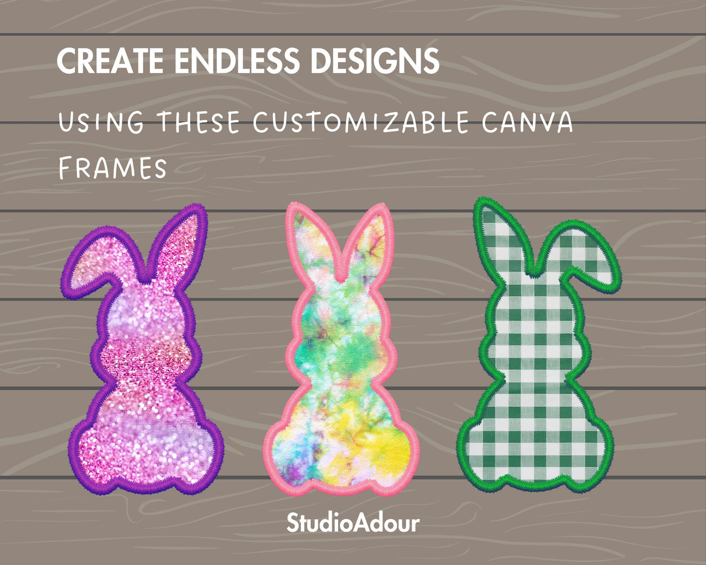 Design Your Own Faux Embroidery Easter Bunny on Canva, Rabbit Silhouette, Drag and Drop Photo, Easter Bunny, Editable Canva Frames Bundle