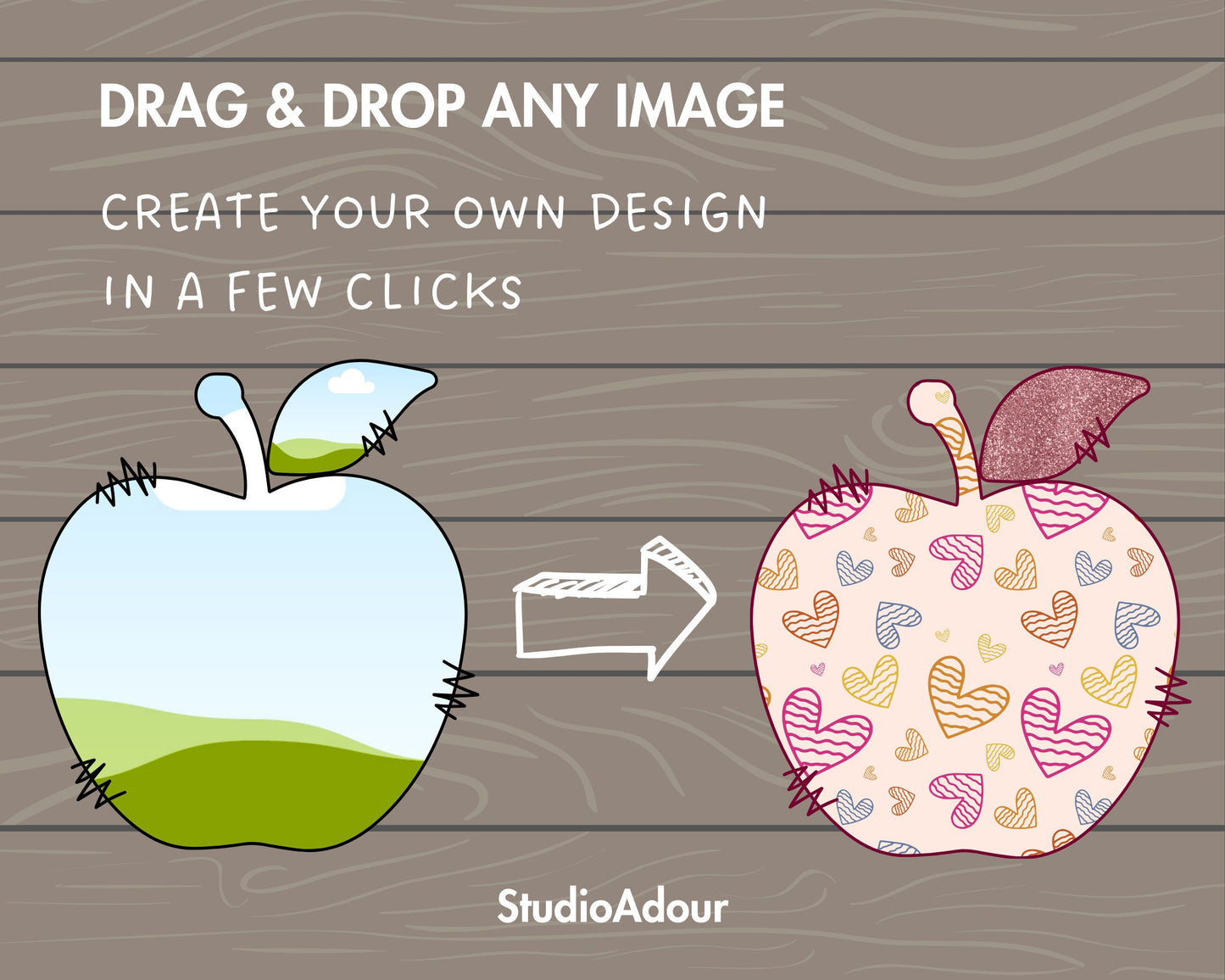 Design Your Own Doodle Apple on Canva, Apple Canva Template, Easy Drag and Drop, Heart Shape Apple, Teacher Apple, Back to School