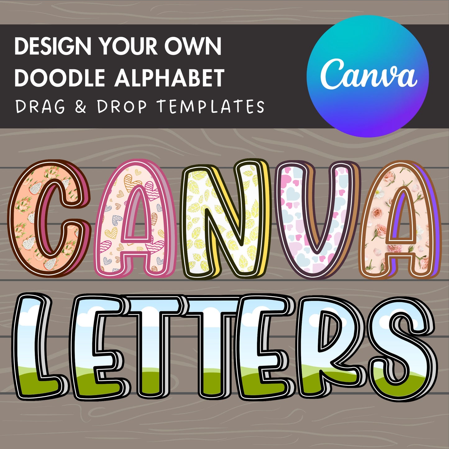 Design Your Own Doodle Alphabet on Canva, Doodle Letters & Numbers Canva Template, Drag and Drop, Editable Cartoon Letters, DIY Doodle Canva