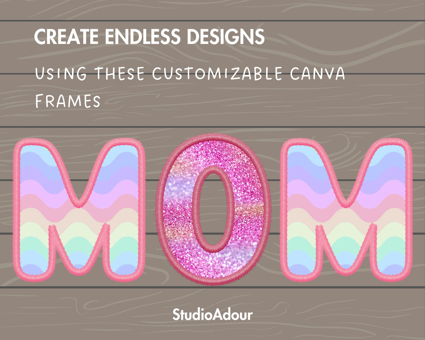 Digital Stitch Canva Alphabet PNG, Doodle Faux Embroidery Applique Letters, Canva Frames Bundle, Drag and Drop, DIY Canva Alphabet, Duotone