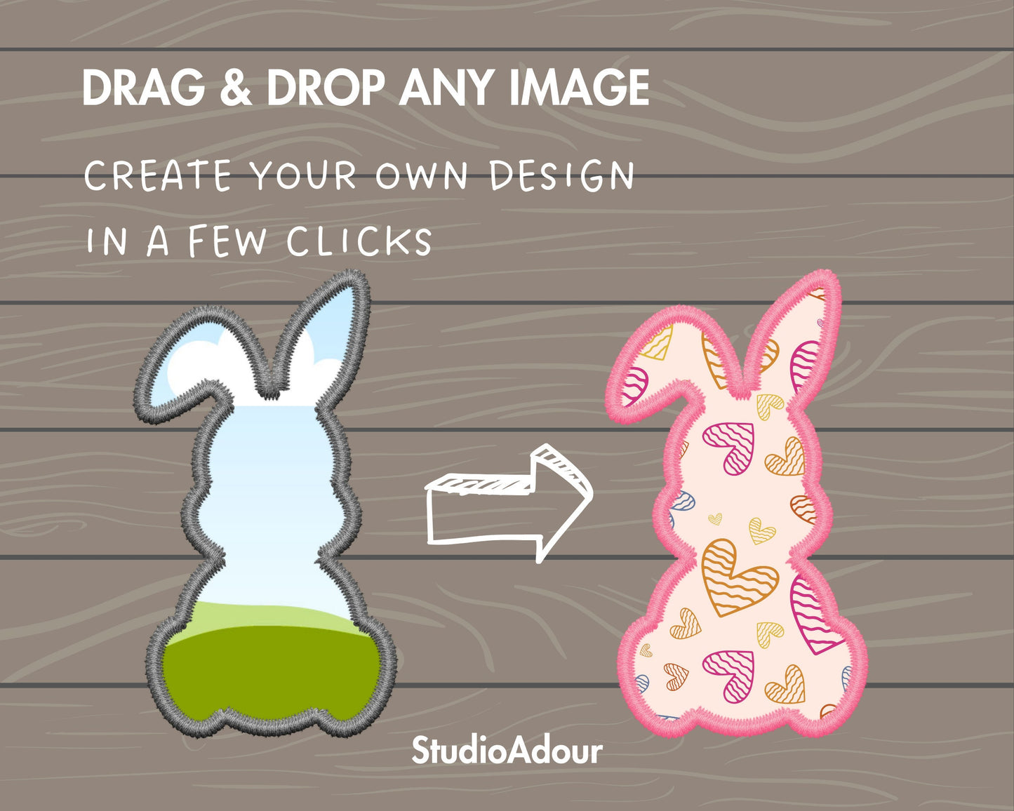 Design Your Own Faux Embroidery Easter Bunny on Canva, Rabbit Silhouette, Drag and Drop Photo, Easter Bunny, Editable Canva Frames Bundle