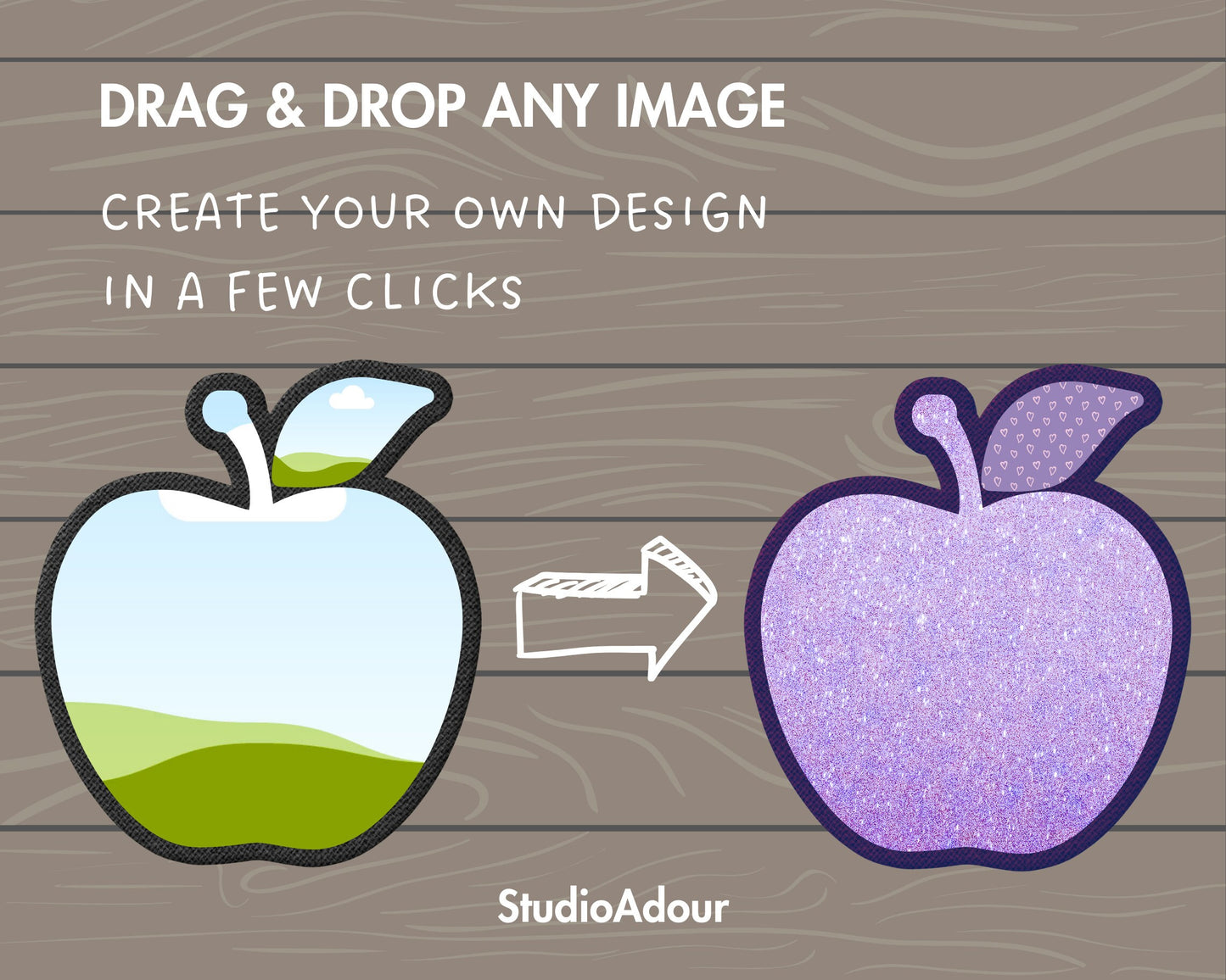 Design Your Own Faux Embroidery Apple, Digital Stitch Apple, Apple Applique, Canva Frames Bundle, Heart Shape Apple Patch, Drag and Drop PNG
