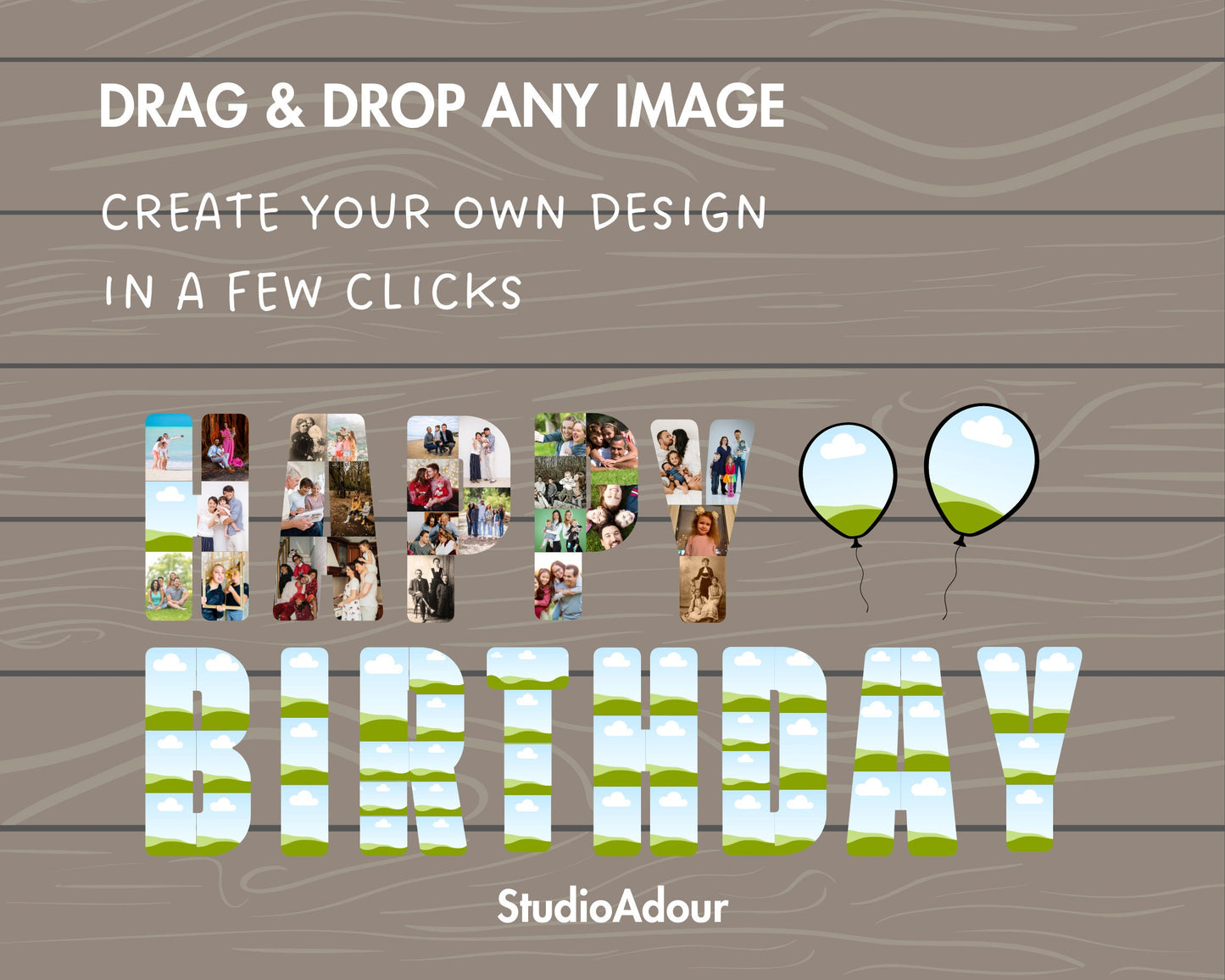 Design Your Own Birthday Photo Collage in Canva, Canva Frames Bundle, Drag and Drop Canva Template, Editable Happy Birthday Photo Collage