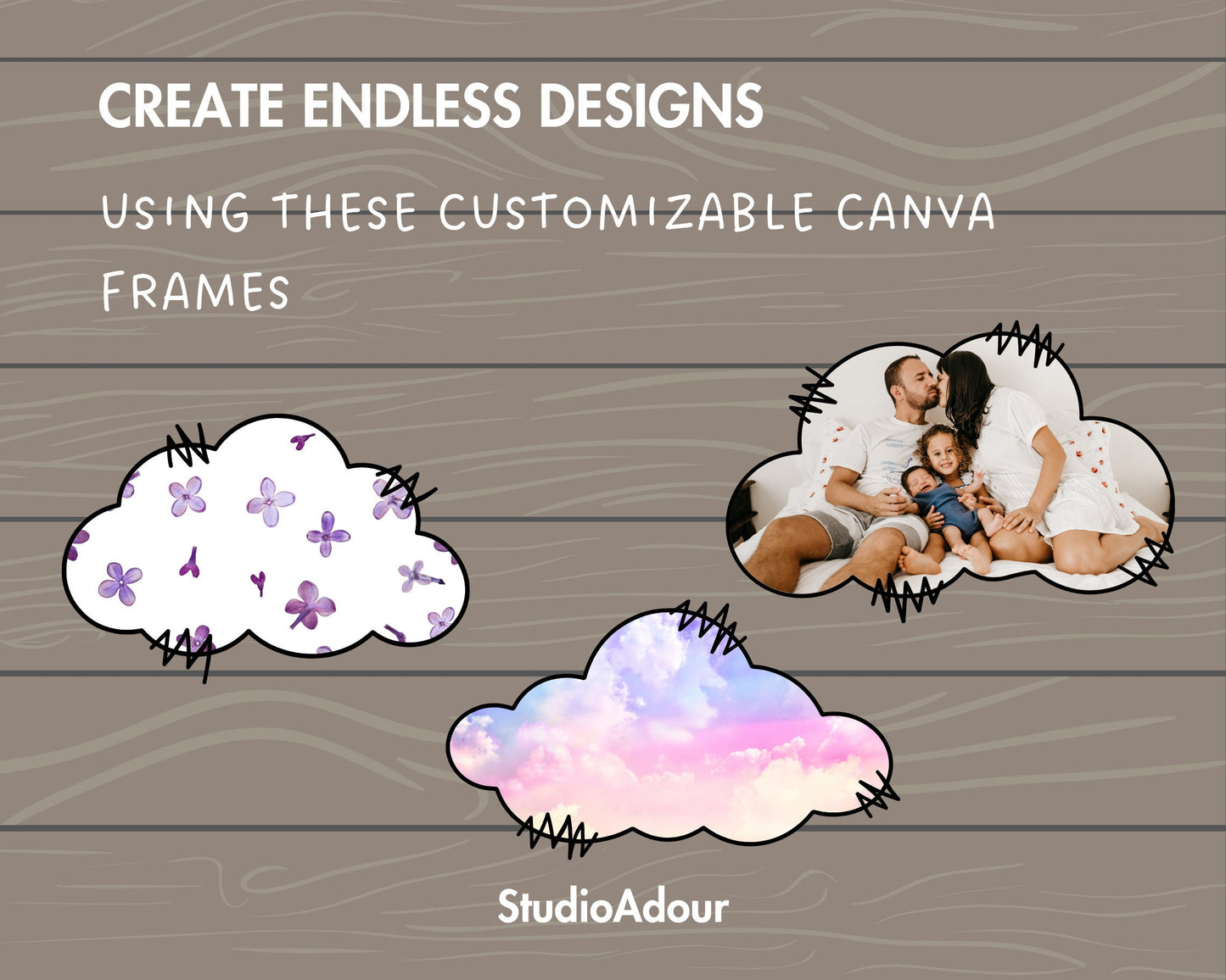 Design Your Own Doodle Clouds Canva Frames, Cloud Canva Templates, Drag and Drop Photo, Editable Clouds, Clouds Clipart, Fluffy Clouds
