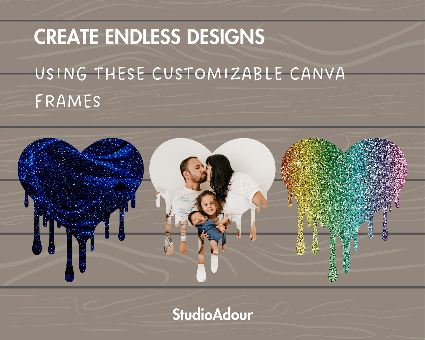 Design Your Own Dripping Heart on Canva, Heart Love Canva Template, Easy Drag and Drop Editable Canva Frames, Heart Bundle, Valentine's Day