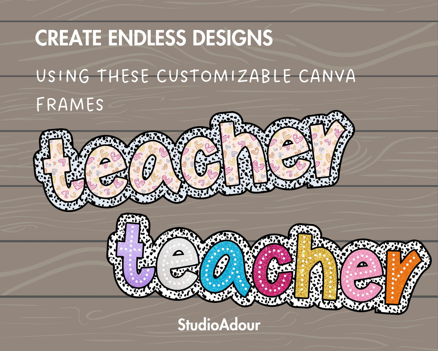 Design Your Own Teacher Design, Teacher Design Template, Drag and Drop Canva Frame, DIY Teacher Canva Frame, Dalmatian Dots, Dalmatian Spot
