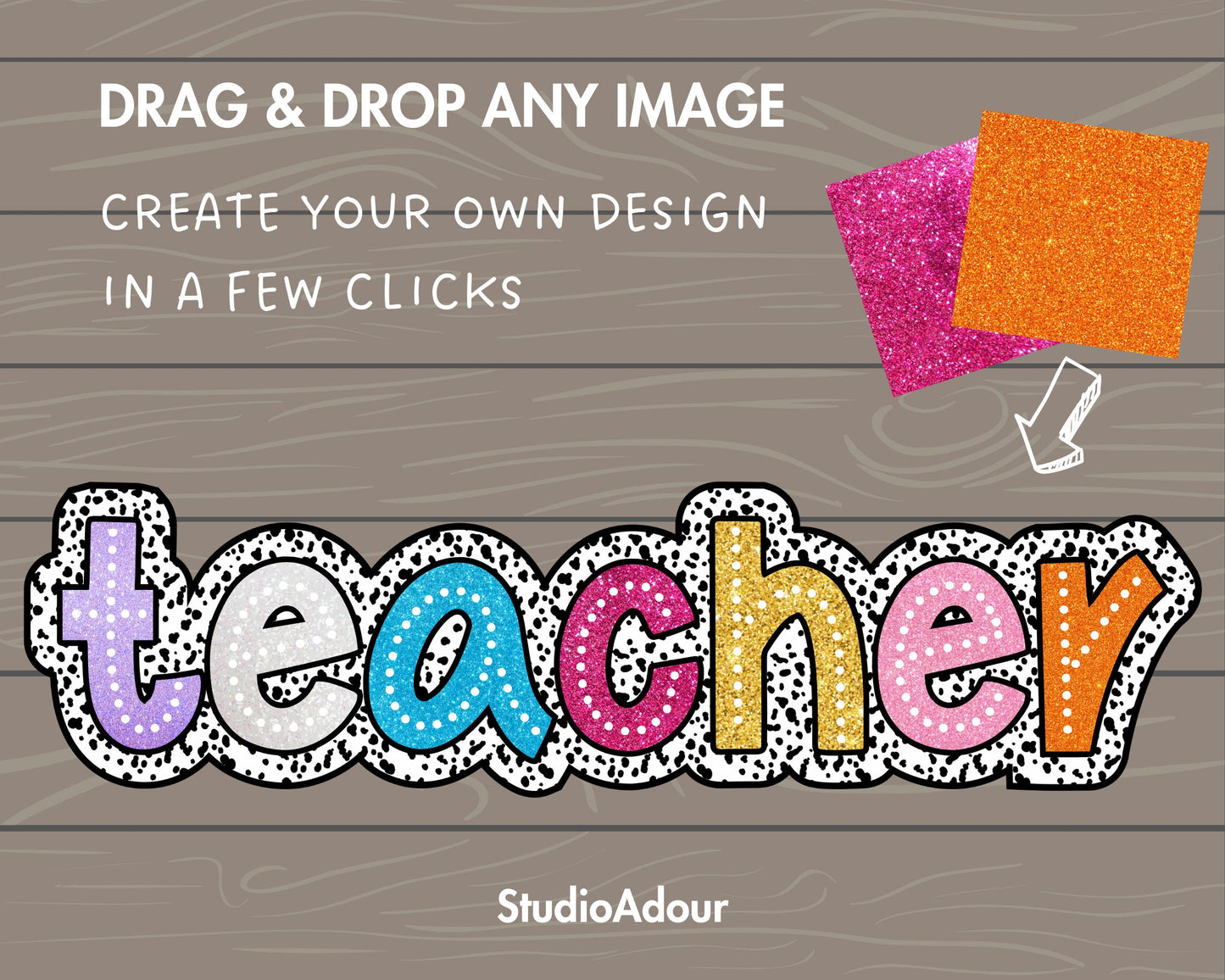 Design Your Own Teacher Design, Teacher Design Template, Drag and Drop Canva Frame, DIY Teacher Canva Frame, Dalmatian Dots, Dalmatian Spot