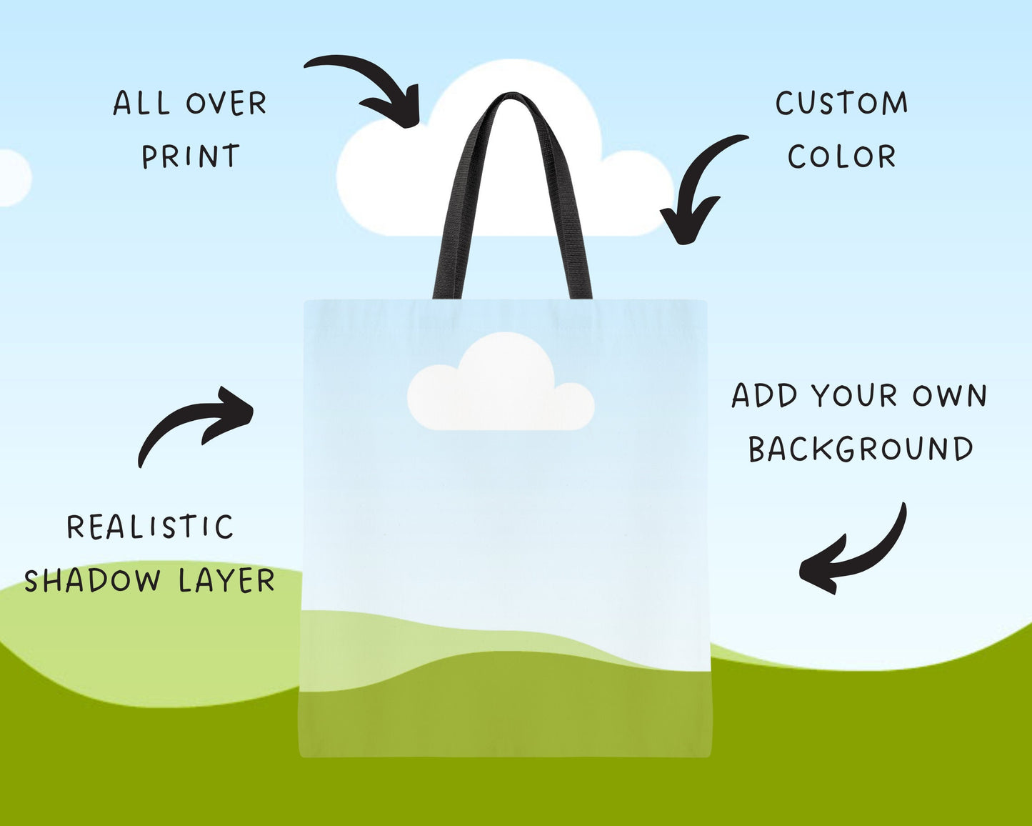 Tote Bag Canva Mockup, Canvas Tote Canva Template, Drag and Drop, All Over Print, Shopping Tote, Realistic Tote Canva Mockup, Custom Color