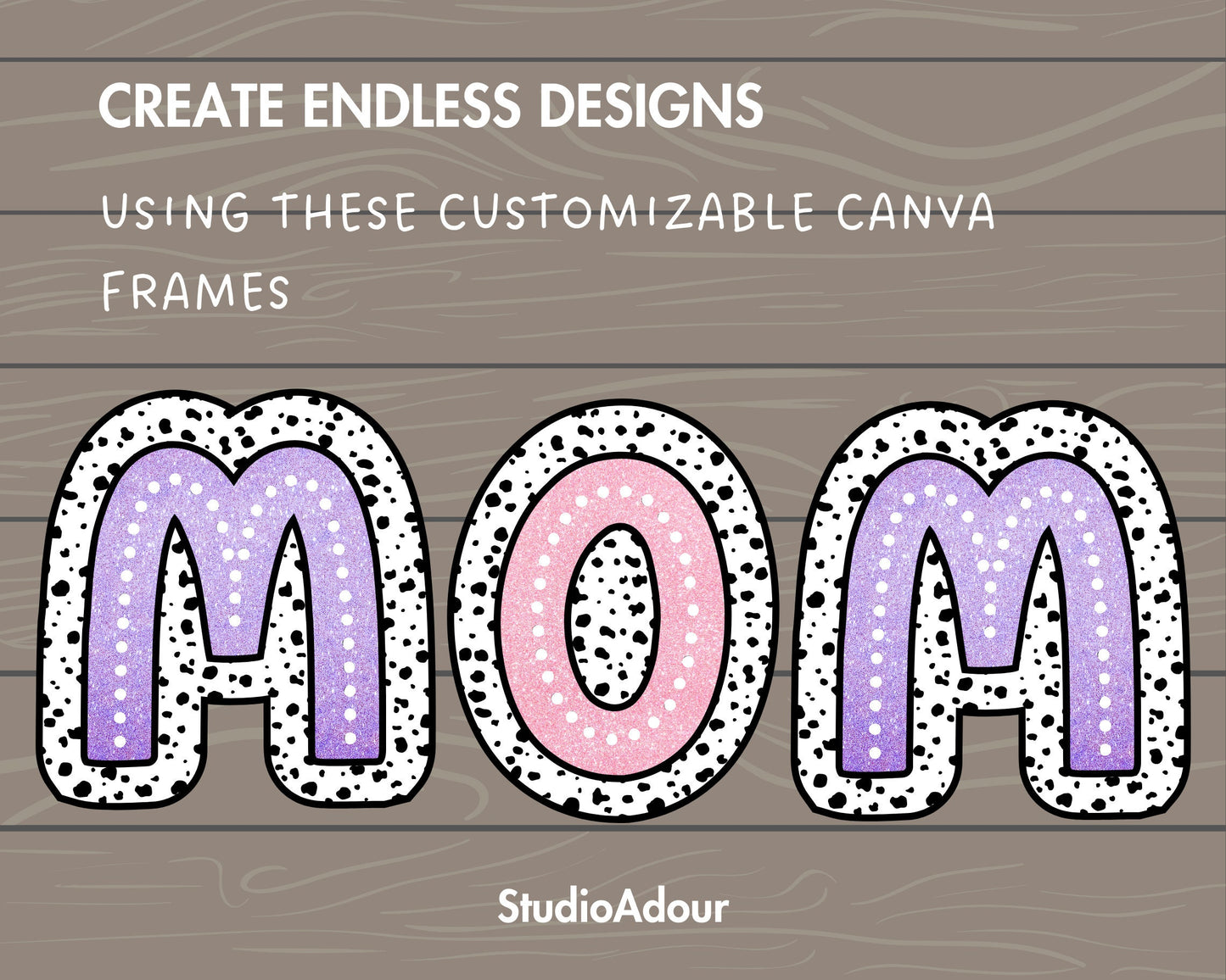 Design Your Own Dalmatian Dots Letters, Dalmatian Alphabet Canva Template, Drag and Drop, Canva Frames, Dalmatian Spots Letters & Numbers