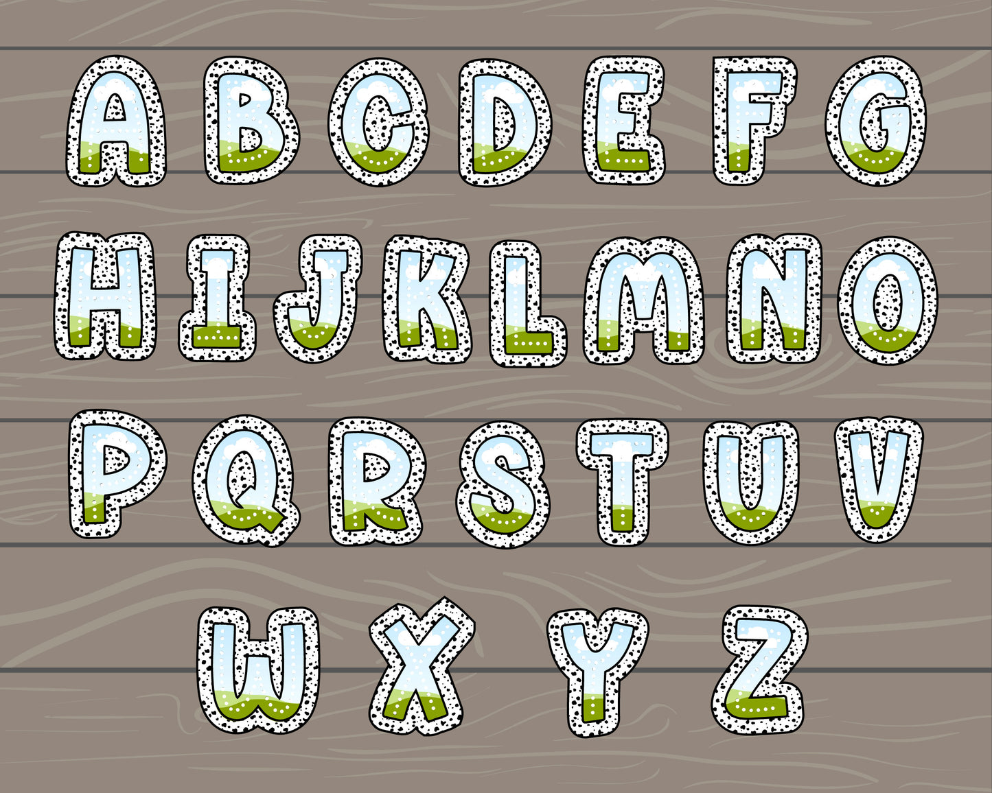 Design Your Own Dalmatian Dots Letters, Dalmatian Alphabet Canva Template, Drag and Drop, Canva Frames, Dalmatian Spots Letters & Numbers