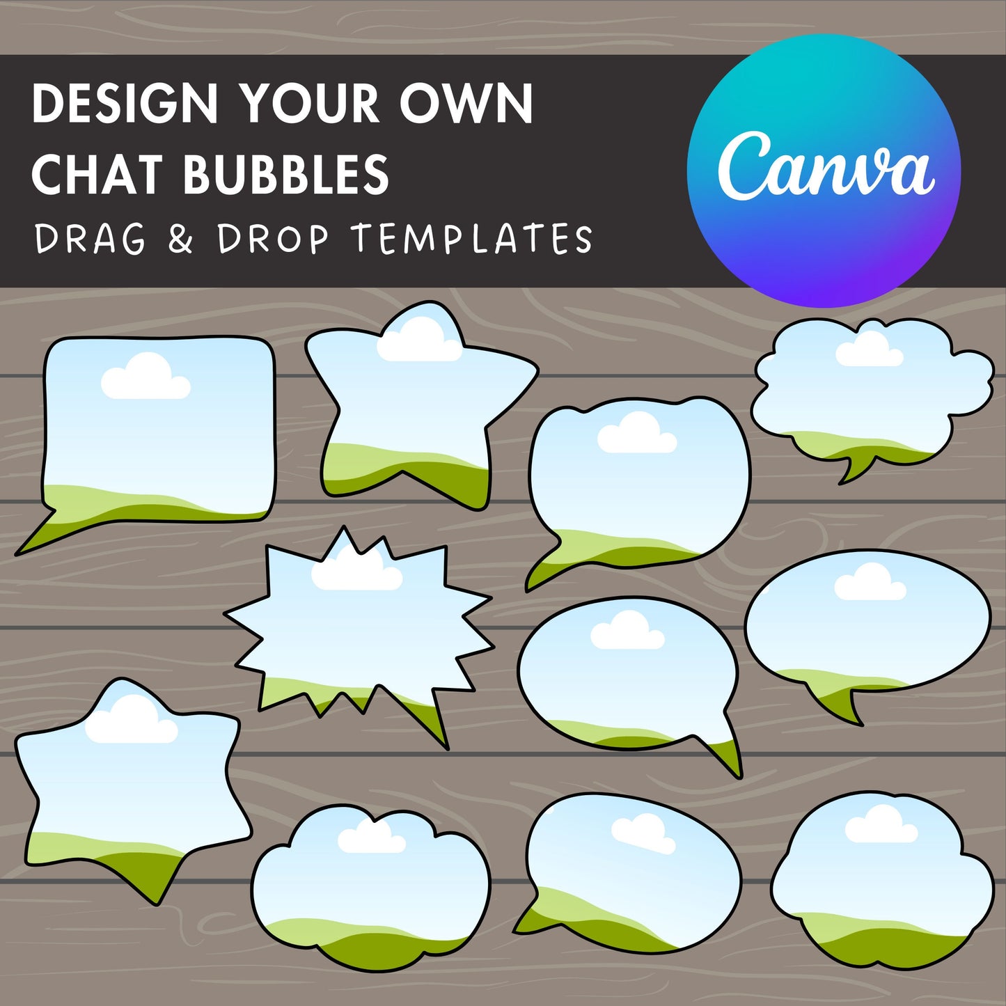 Design Your Own Chat Bubble Canva Frame, Editable Text Bubble Template, Canva Frames Bundle, Drag and Drop, Cartoon Chat Clouds, Comic Text