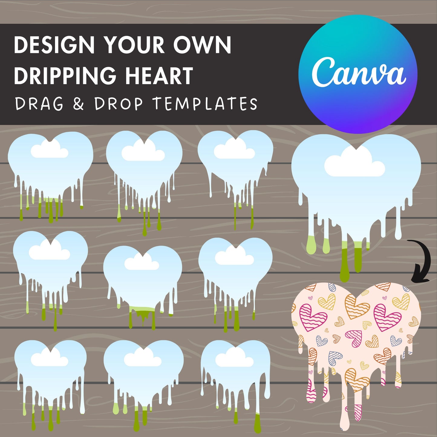 Design Your Own Dripping Heart on Canva, Heart Love Canva Template, Easy Drag and Drop Editable Canva Frames, Heart Bundle, Valentine's Day