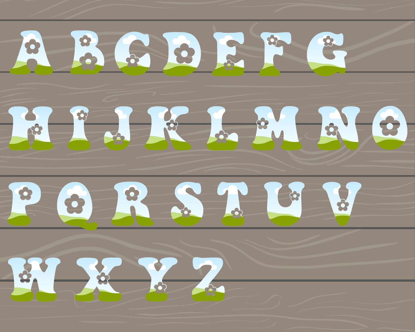 Design Your Own Daisy Alphabet on Canva, Groovy Letters and Numbers Canva Template, Drag and Drop, Editable Flower Letters, DIY Canva Frames