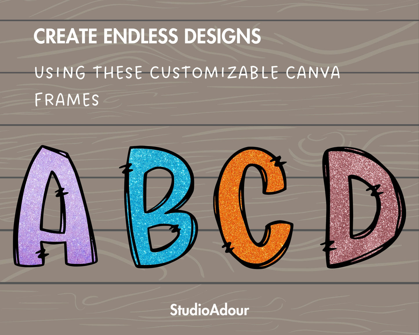 Design Your Own Doodle Letters on Canva, Doodle Uppercase Letters Canva Template, Drag and Drop, Editable Canva Letters, Canva Frames Bundle