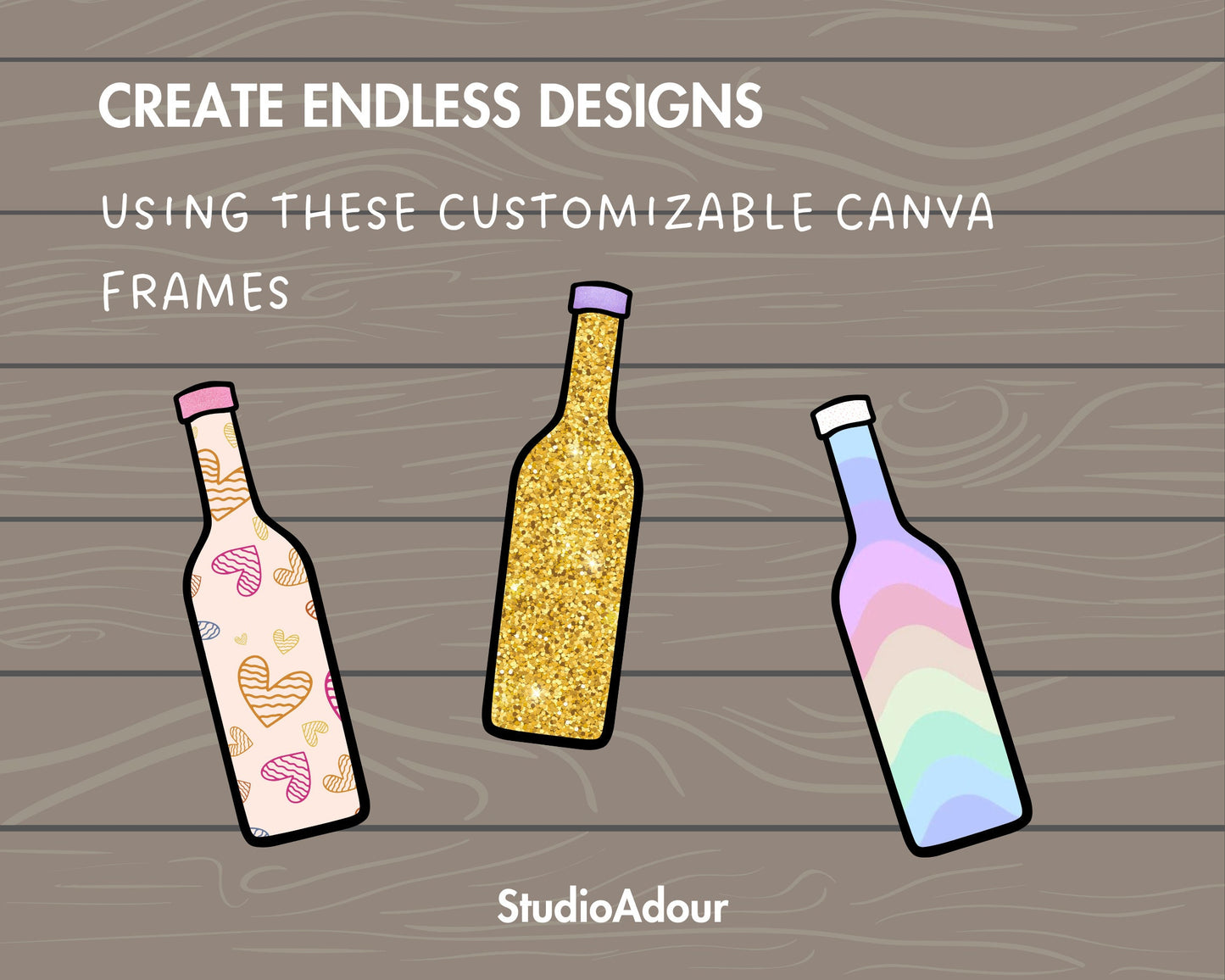Design Your Own Wine Bottle on Canva, Wine Bottle Templates, Drag and Drop Canva Frames Bundle, Wine Clipart, Editable Alcohol Bottle